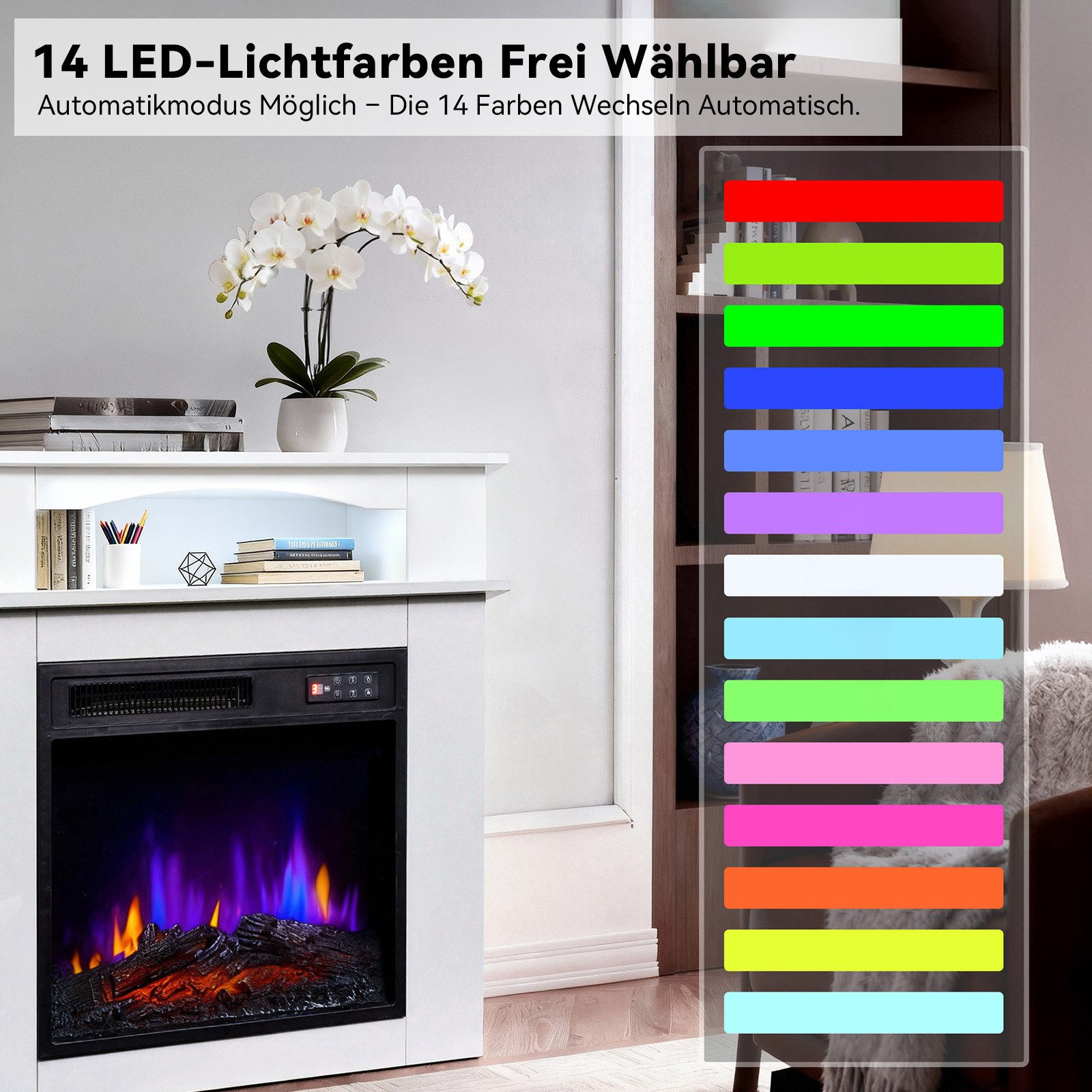 HOMAVO Elektrokamin mit Schrank, 18" 900W/1800W Elektrokamin mit Heizung, 3D-Flammeneffekt – Bild 5 von 5