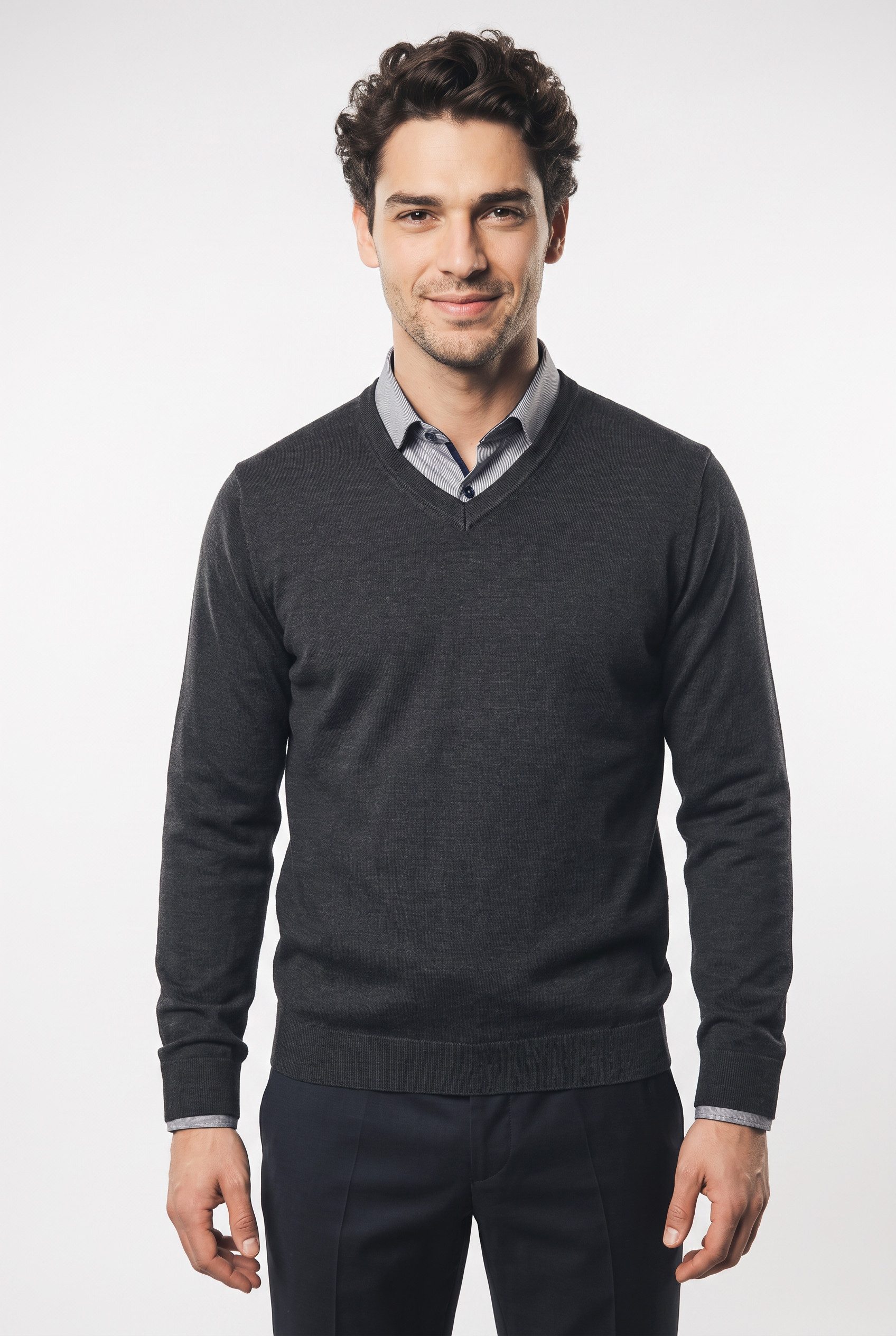 MARVELIS V-Ausschnitt-Pullover aus reiner Wolle