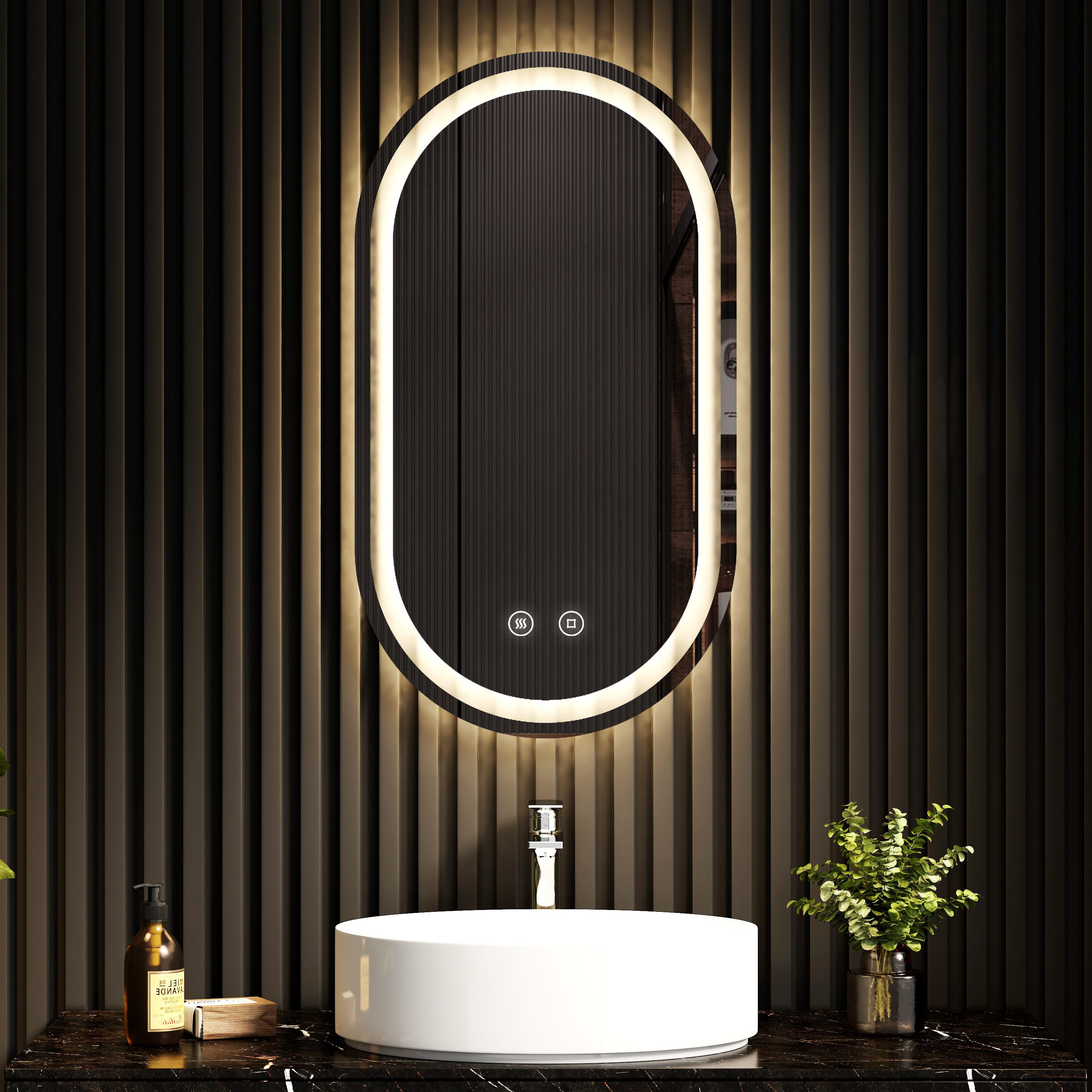 EMKE Badspiegel mit Kalt/Neutral/Warmweiß Licht Beleuchtung Dimmbar Beschla günstig online kaufen