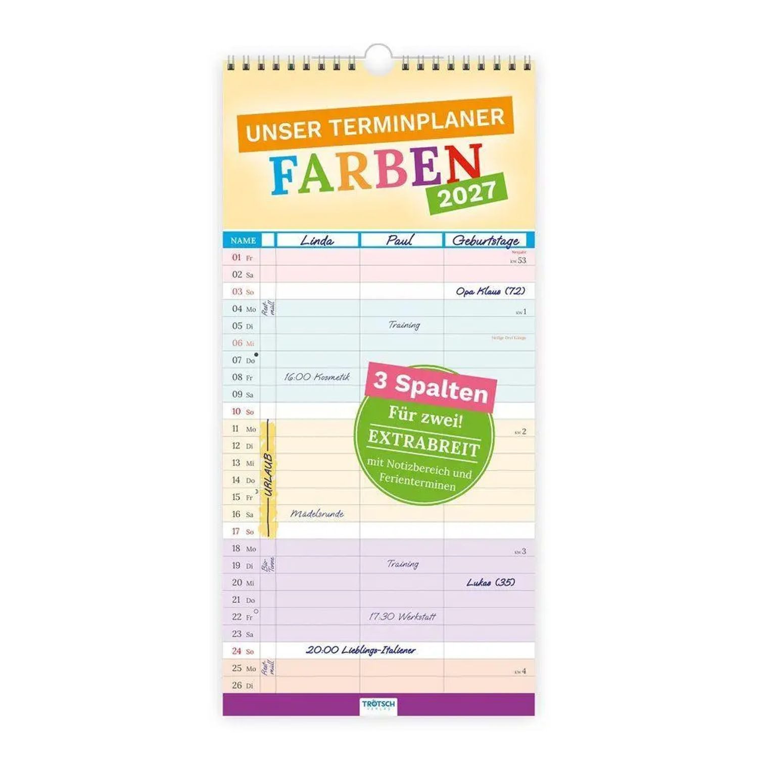 Trötsch Verlag Wandkalender TRÖTSCH - Unser Terminplaner Farben 2027