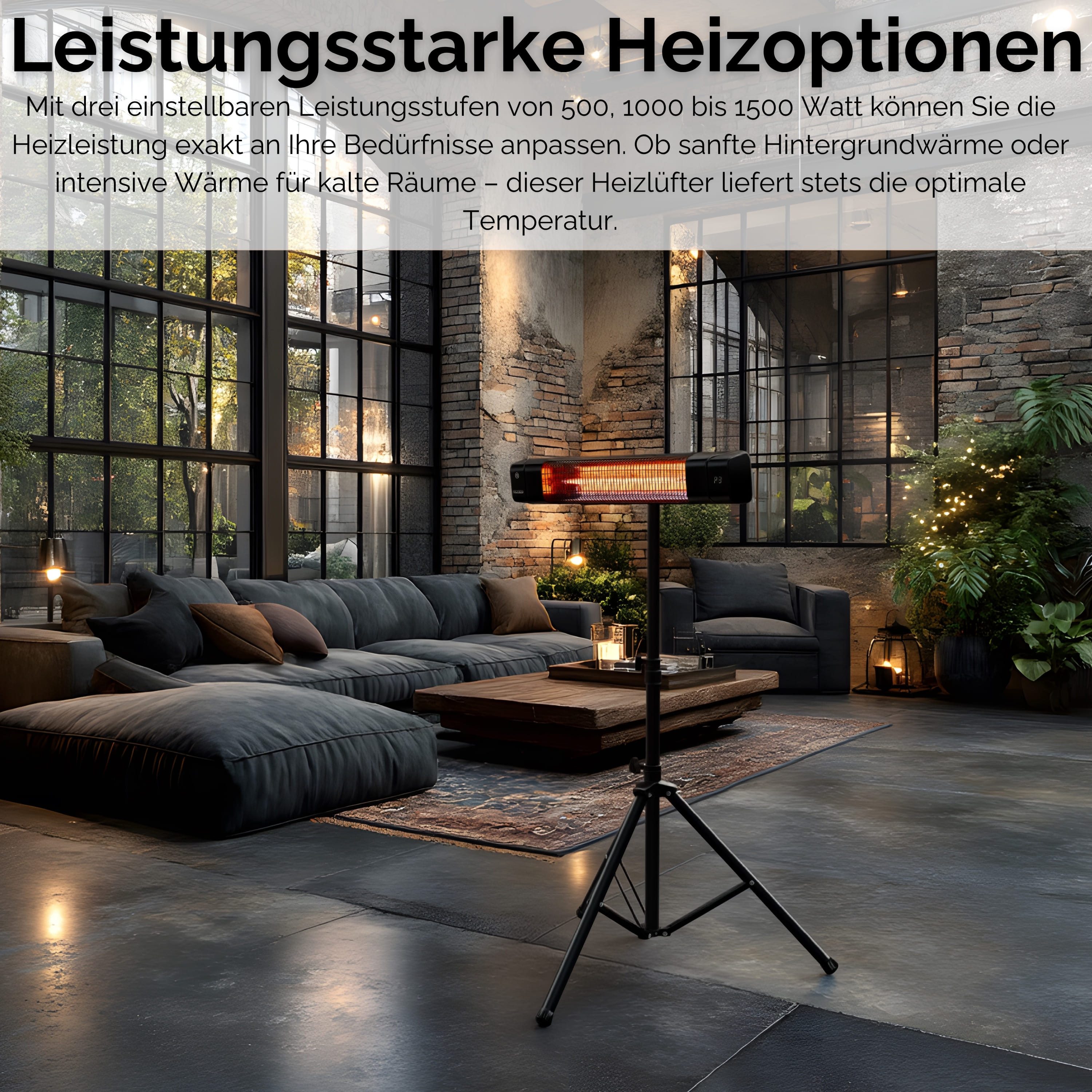 echos Heizstrahler Eco-3507, 1500 W, 3 Leistungsstufen,12h Timer,Fernbedienung,Tripod Ständer