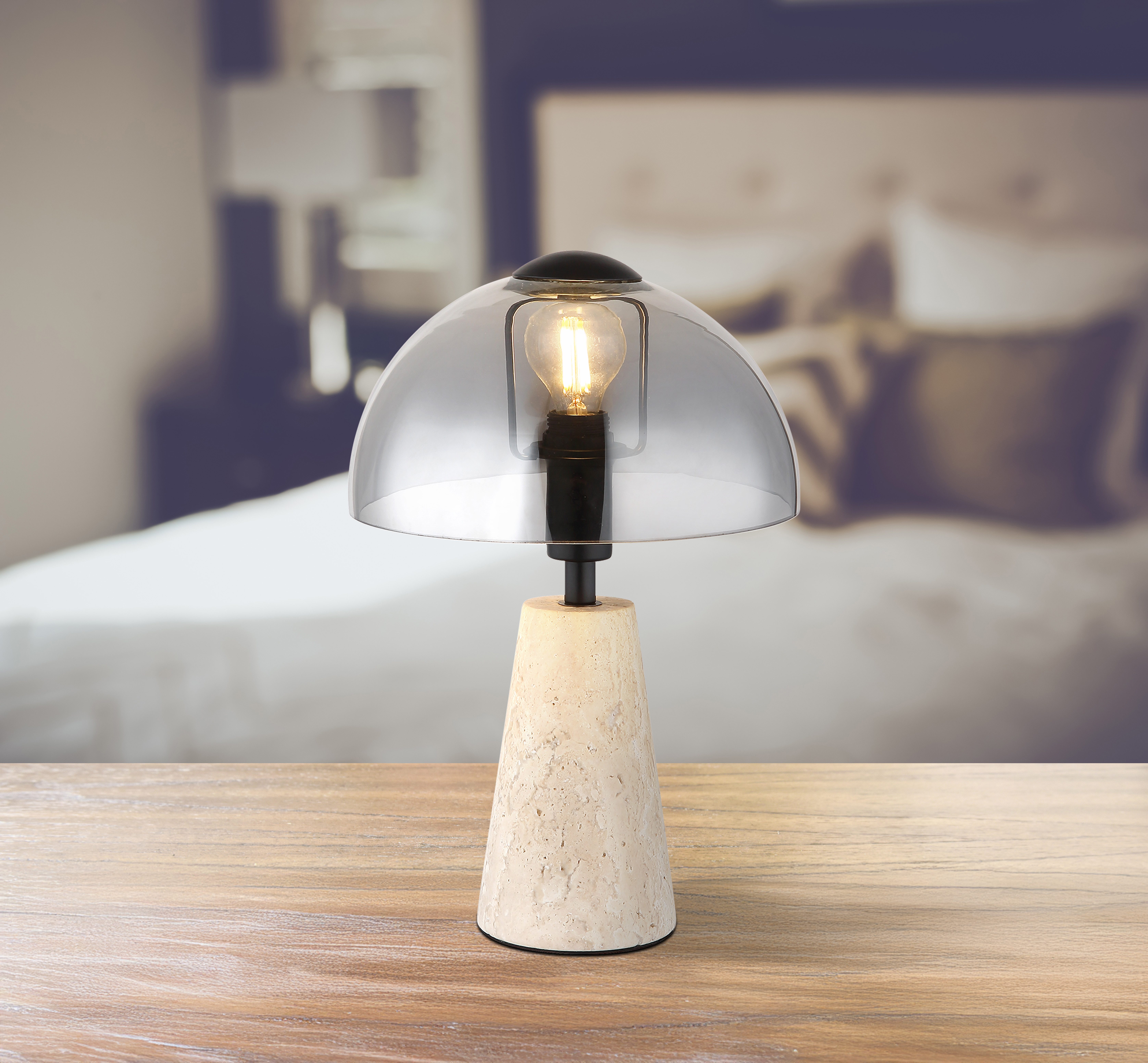 GLOBO LIGHTING Tischleuchte LARS, ohne Leuchtmittel, Tischleuchte für Wohn- & Schlafzimmer Travertin