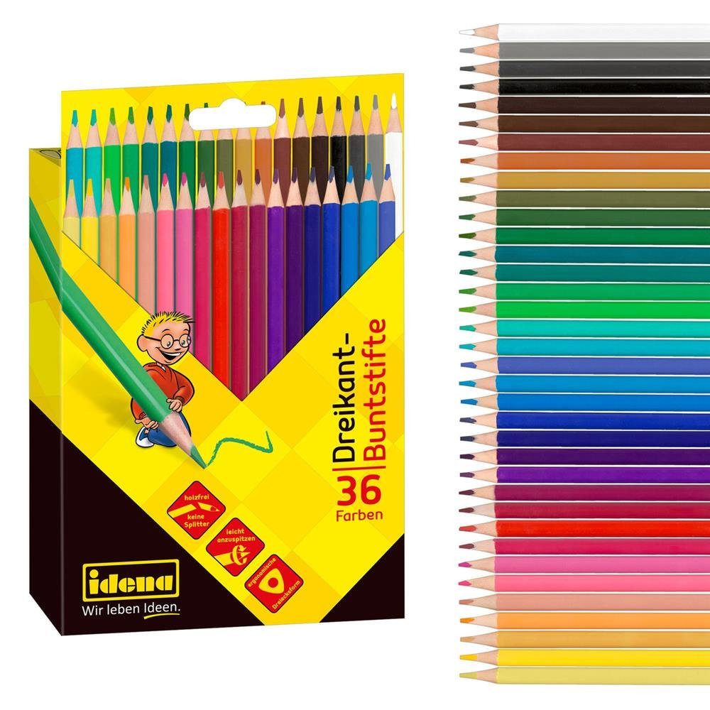 Idena Buntstift Dreikant-Buntstifte 36 Farben holzfrei, ergonomische Form