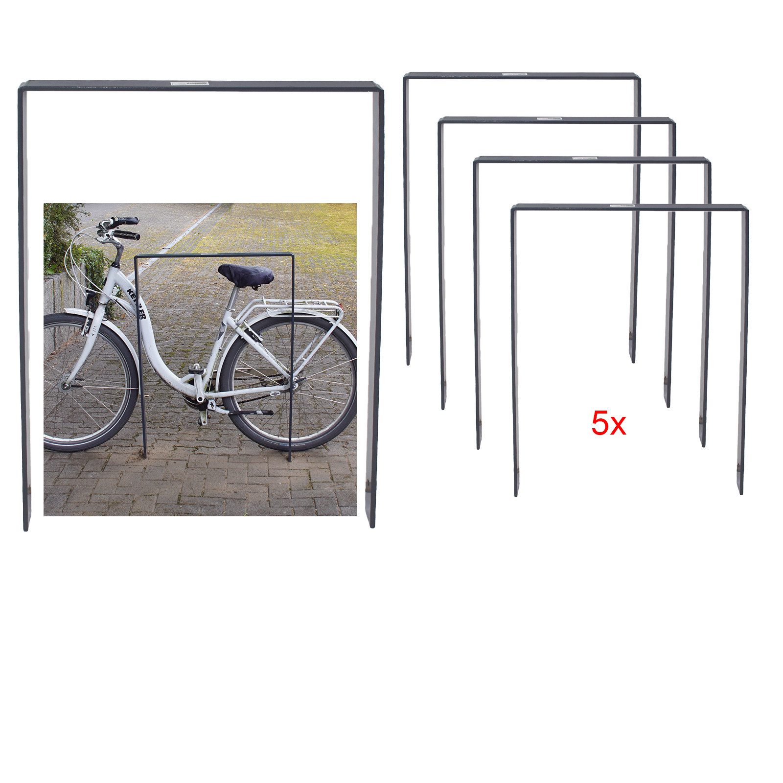 TRUTZHOLM Fahrradständer Fahrradanlehnbügel 115 x 76 cm Flachstahl 13 mm Fahrradständer Typ U (5er Set), zum Einbetonieren,Anthrazit