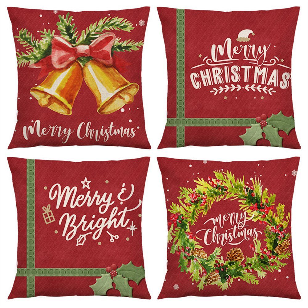 Kissenbezüge Weihnachts Deko Kissenbezüge, Couch Wohnzimmer Deko, Dekorative (4 Stück), Weihnachts Deko, 4 Stück Kissenbezug zu Weihnachten