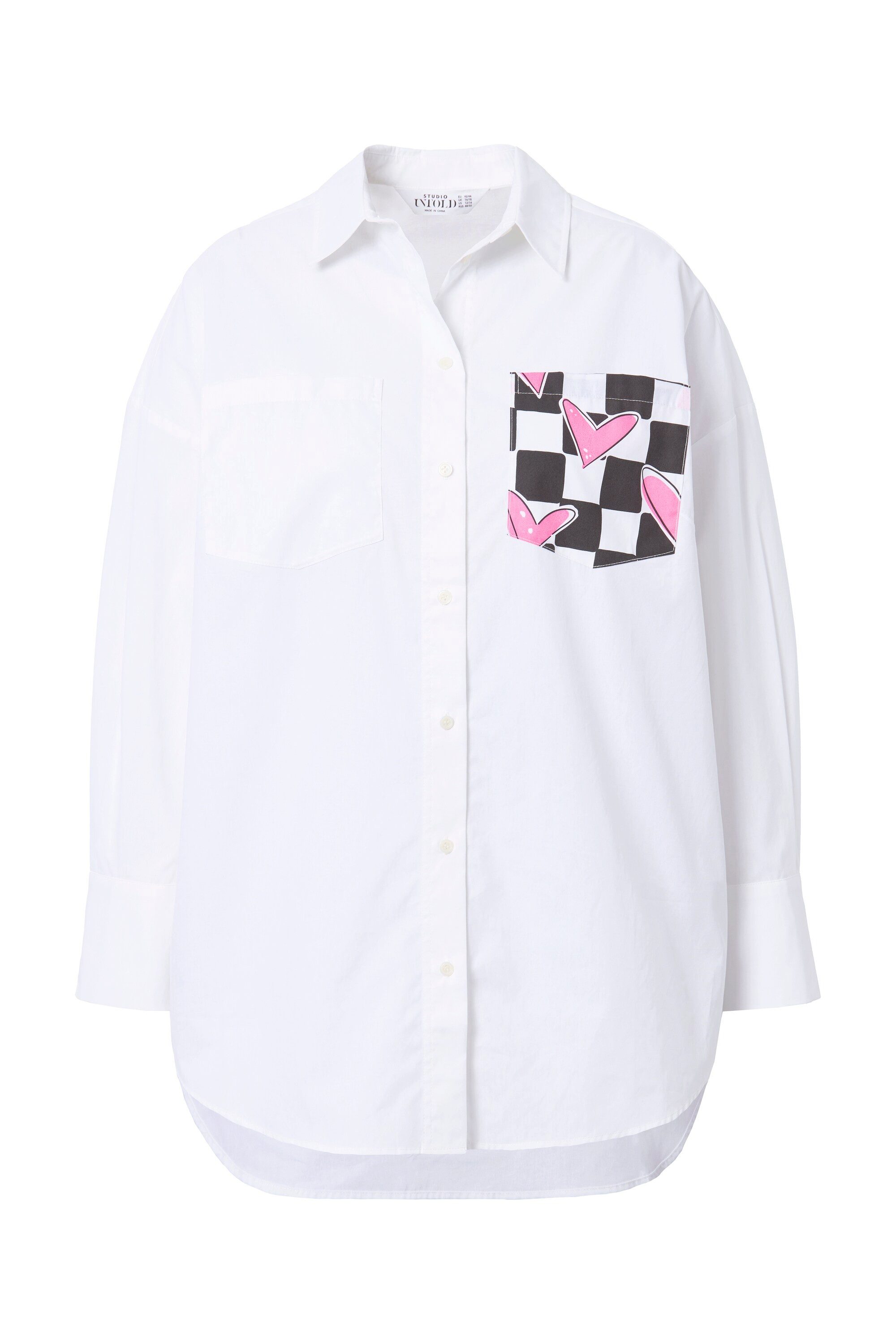 Studio Untold Hemdbluse Hemdbluse Boxy Shape Karo-Hearts Rücken-Print günstig online kaufen