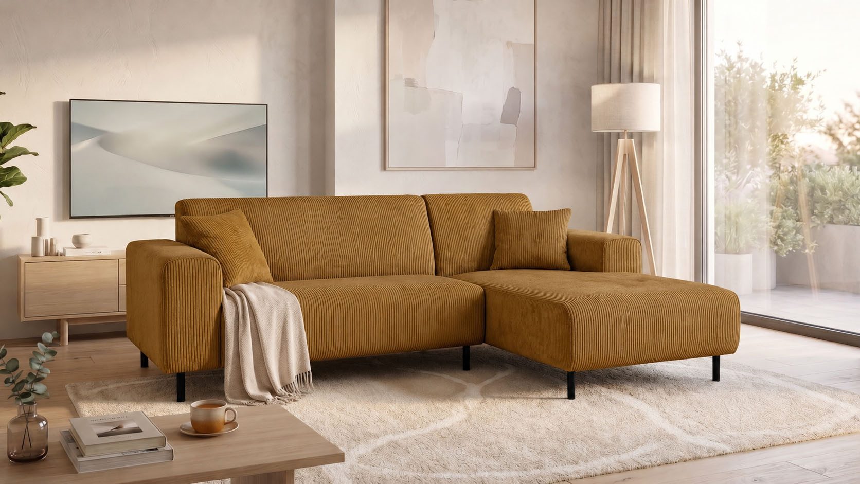 OTTO home Ecksofa ARROS L-Form mit Wellenunterfederung, Maße B/T/H: 235/163/81 cm, incl. Zierkissen, mit Recamiere rechts/links bestellbar, auch in Cord