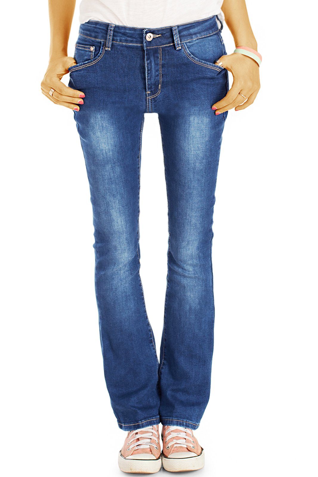 Bein 5-Pocket-Style, be - Schlag Jeans Bootcut-Jeans Hosen ausgestelltes Jeans j73i Bootcut Damen Stretch-Anteil - styled - mit