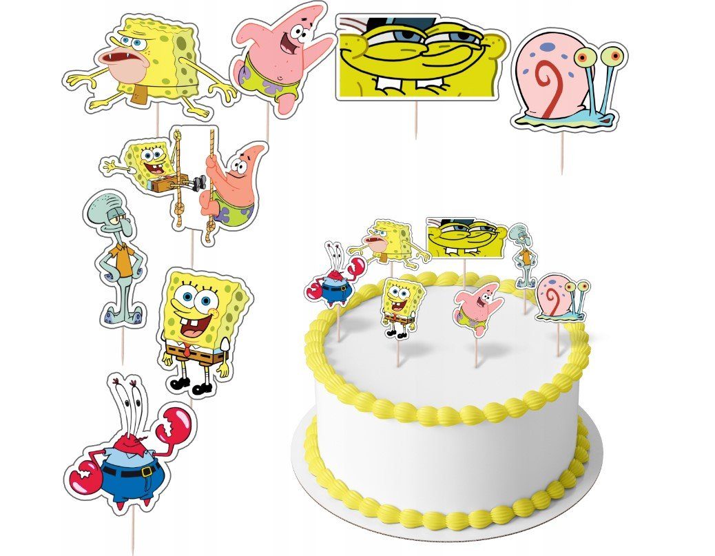 Festivalartikel Tortenstecker SpongeBob Topper Set 8 Stk Geburstag Torten Deko Kuchen Junge