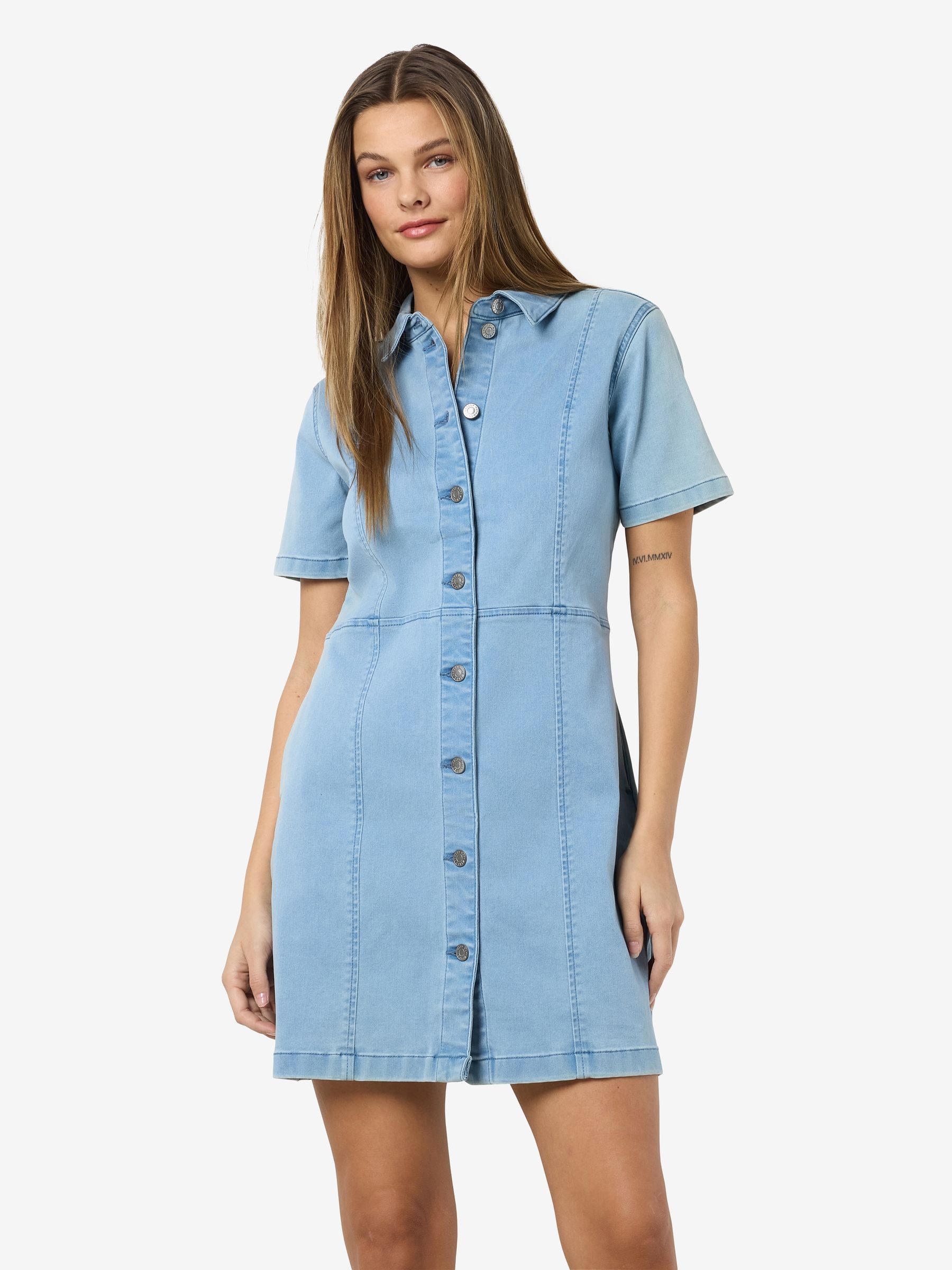 Noisy may Shirtkleid Button-Down mit kurzen Ärmeln und vertikalen Nähten (mini) NMNISA S/S SLIM DENIM DRESS VI533LB NOOS