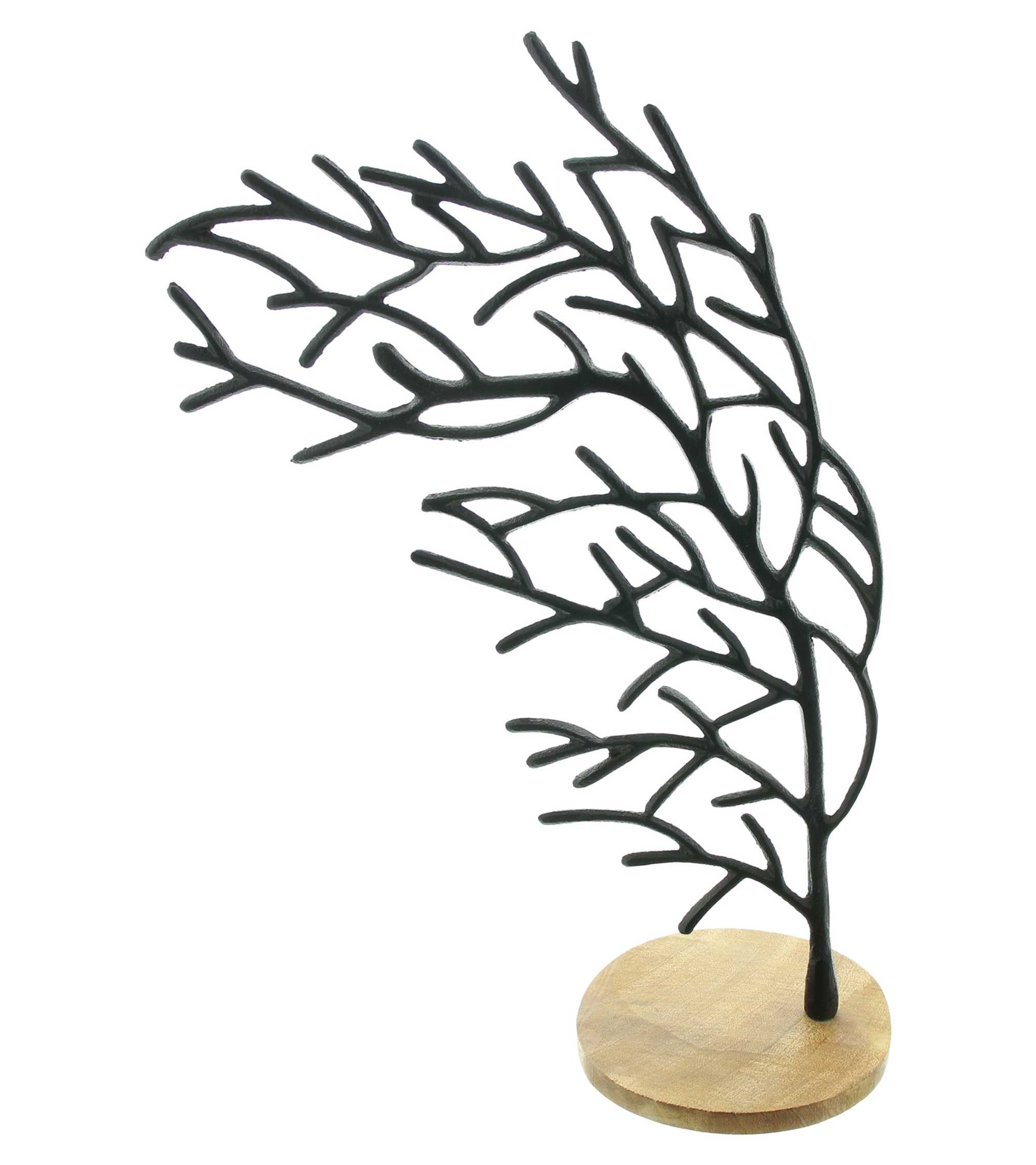 Dekoleidenschaft Skulptur Dekobaum "Stürmisch" Baum aus Aluminiumguss, matt schwarz, Dekofigur, Sockel aus Mango Holz, 42 cm hoch