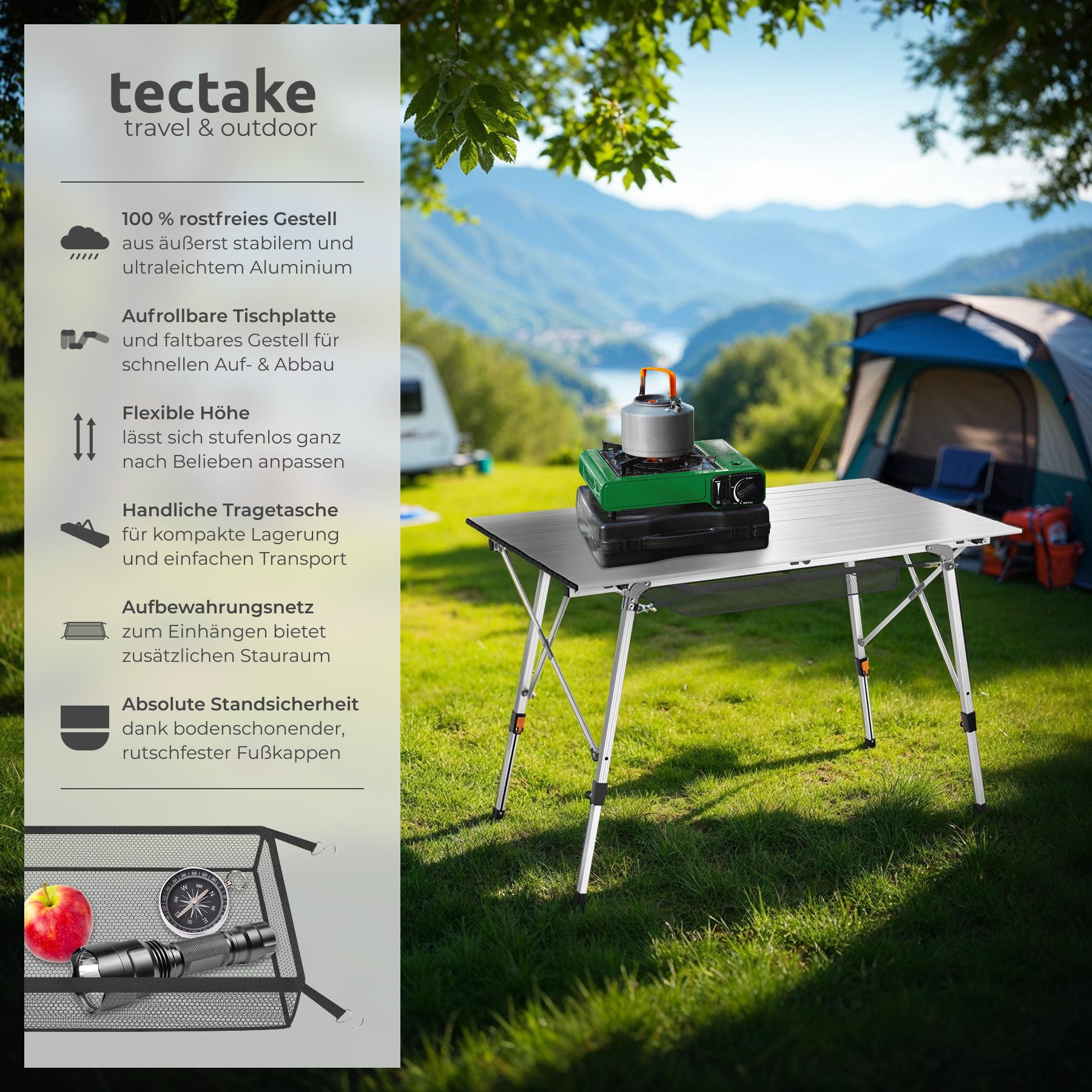 tectake Campingtisch Bastian (1-St., 1 tlg), Praktischer Campingtisch mit s günstig online kaufen