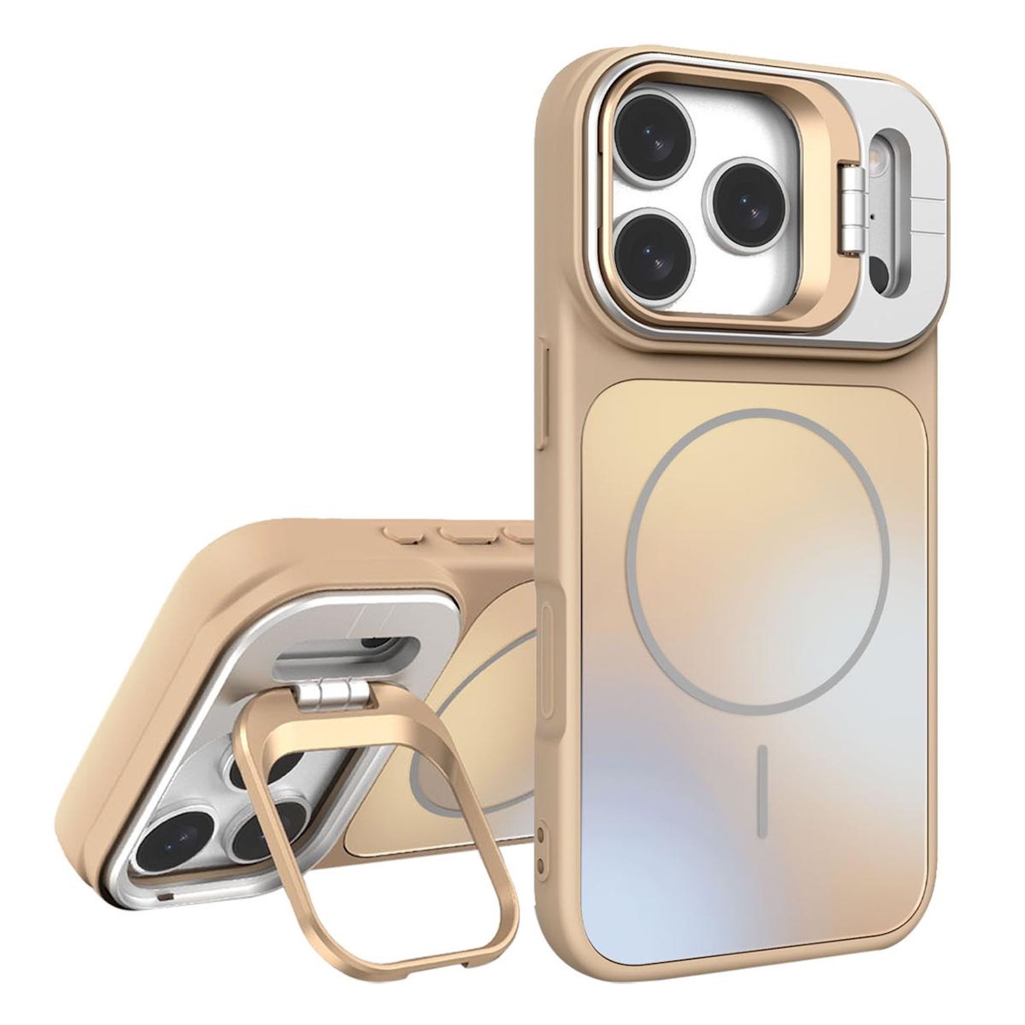 Wigento Handyhülle Für Apple iPhone 17 Pro Max AG Frosted TPU MagSafe Hülle Stand Gold, MagSafe, Kameraschutz, Standfunktion