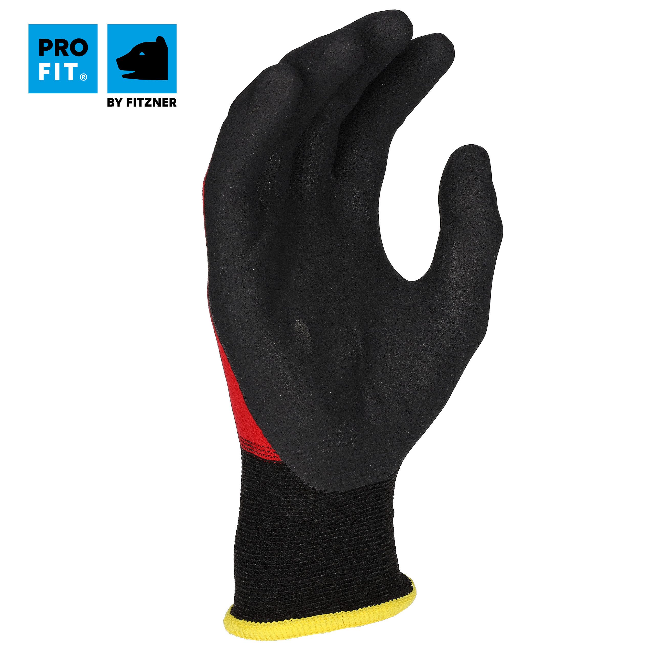 PRO FIT Montage-Handschuhe aus Nitrilschaum, Arbeitshandschuh, Rot/Schwarz (12, Paar) Touchscreen-fähig, OEKO-TEX® Standard 100 zertifiziert