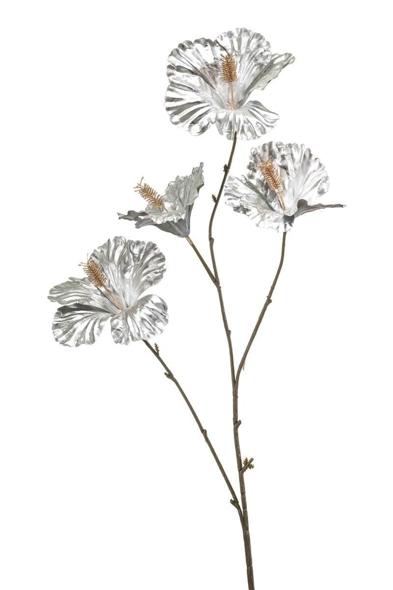 Kunstzweig Hibiskus KEALANI, metallic-Silber-Gold, 80cm Hibiskus, artplants, Höhe 80.0 cm