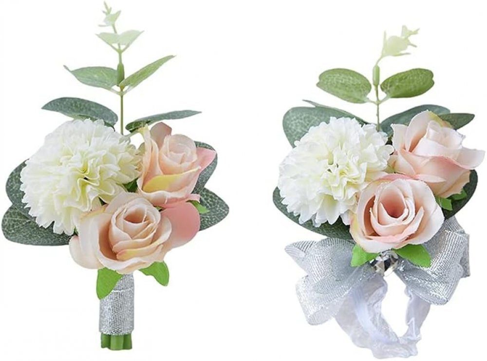 WaKuKa Ansteckblüte 2 Blumen künstliche Corsage Hochzeit Handgelenk (2-tlg)