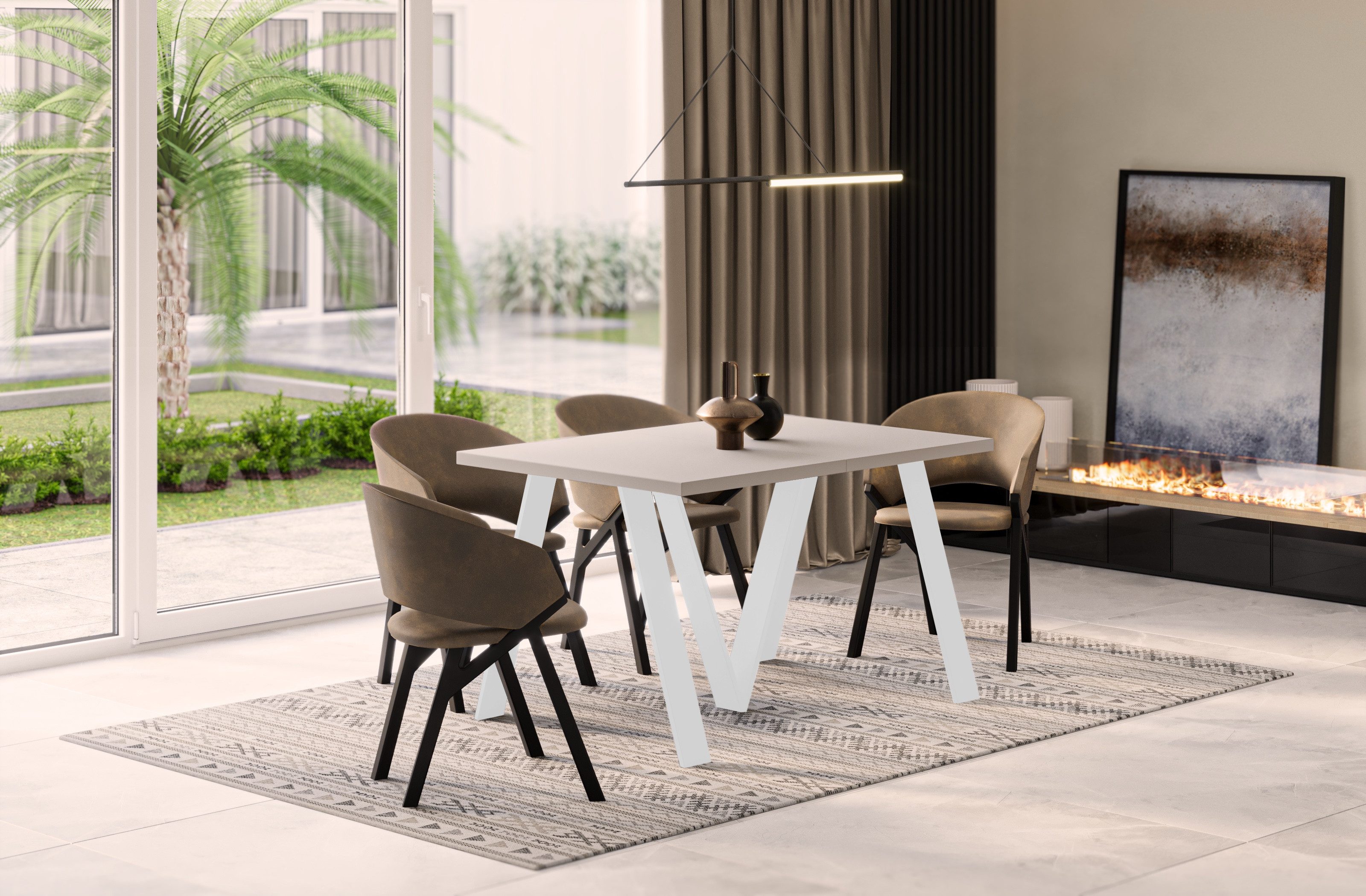 Endo-Moebel Esstisch Lungo White XXL 130-405 cm, Metallgestell in Weiss, ausziehbar, erweiterbar, riesiger Kulissentisch, 4m, extra lang und groß, stabil