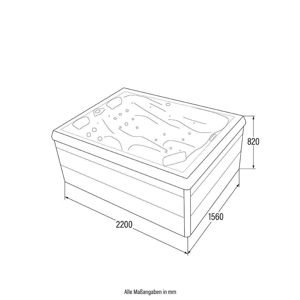 HOME DELUXE Whirlpool Outdoor Whirlpool SUNSET 20 x 156 x 82 cm, (Komplettset, 1-tlg., inkl. 32 Massagedüsen, 13 Lichtquellen & Ozon-Reinigungssystem), für bis zu 3 Personen, Außen Whirlpool