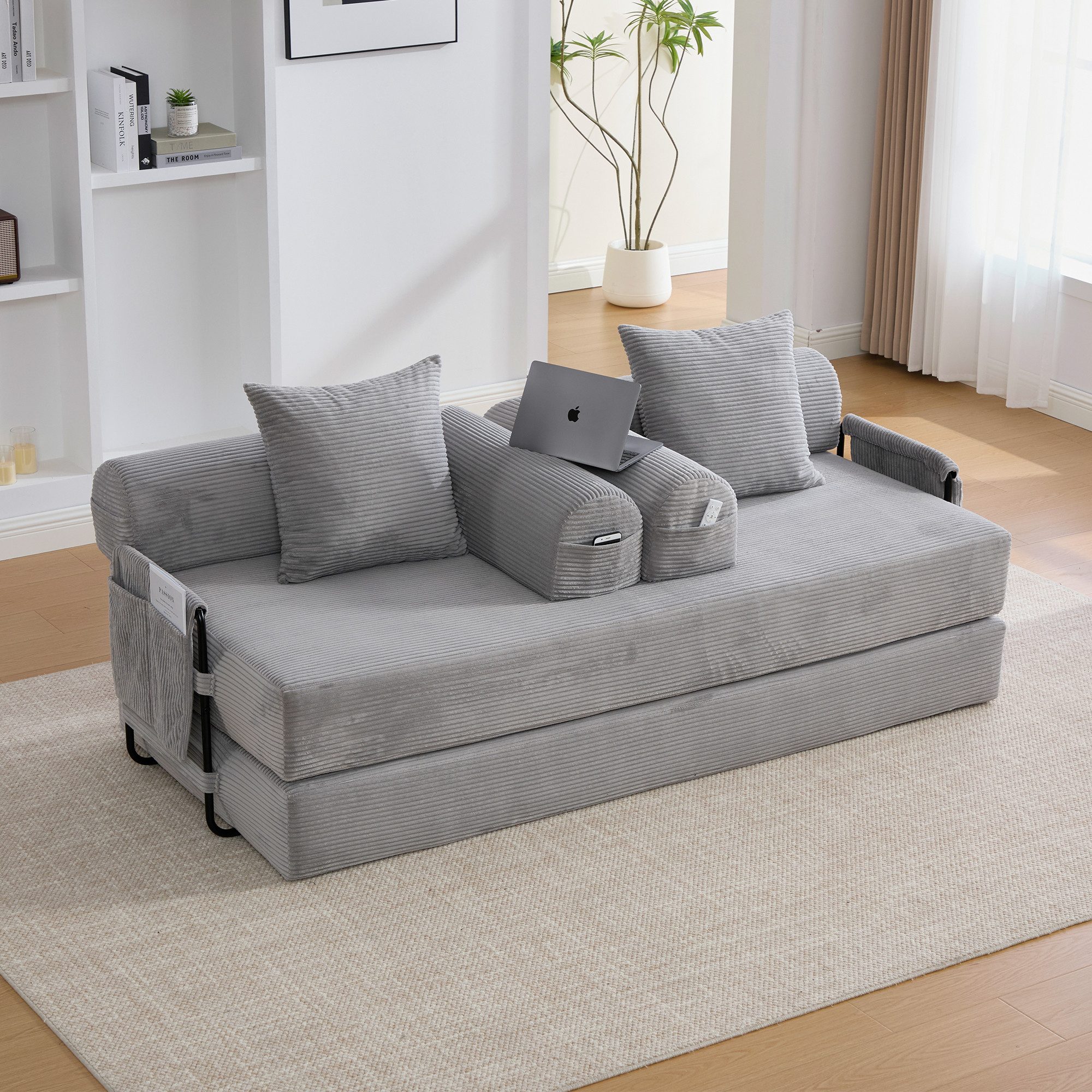 OKWISH Sofa Loungesofa Kindersofa, Stoffbezug, inklusive 3 Kissen und praktischen Seitentaschen, flexibel kombinierbar zur individuellen Loungegestaltung