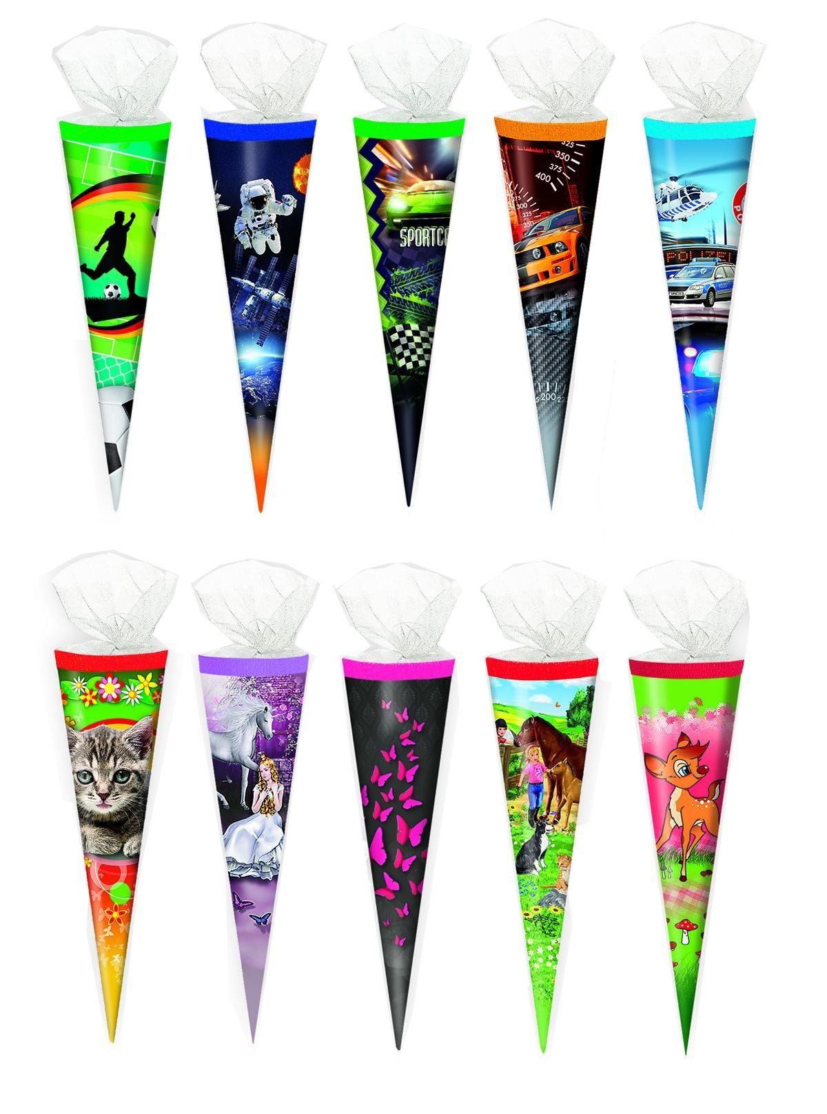 Livepac Office Schultüte 10x Schultüte / Zuckertüte / 35cm / mit Tüllverschluß / 10 verschieden