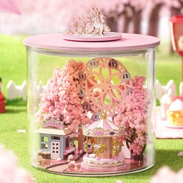 Cute Room 3D-Puzzle Puppenhaus Miniatur DIY Modellbausatz Kirschblüten, Puzzleteile, DIY Miniatur Modellbausatz zum Basteln-Traumflaschen-Serie