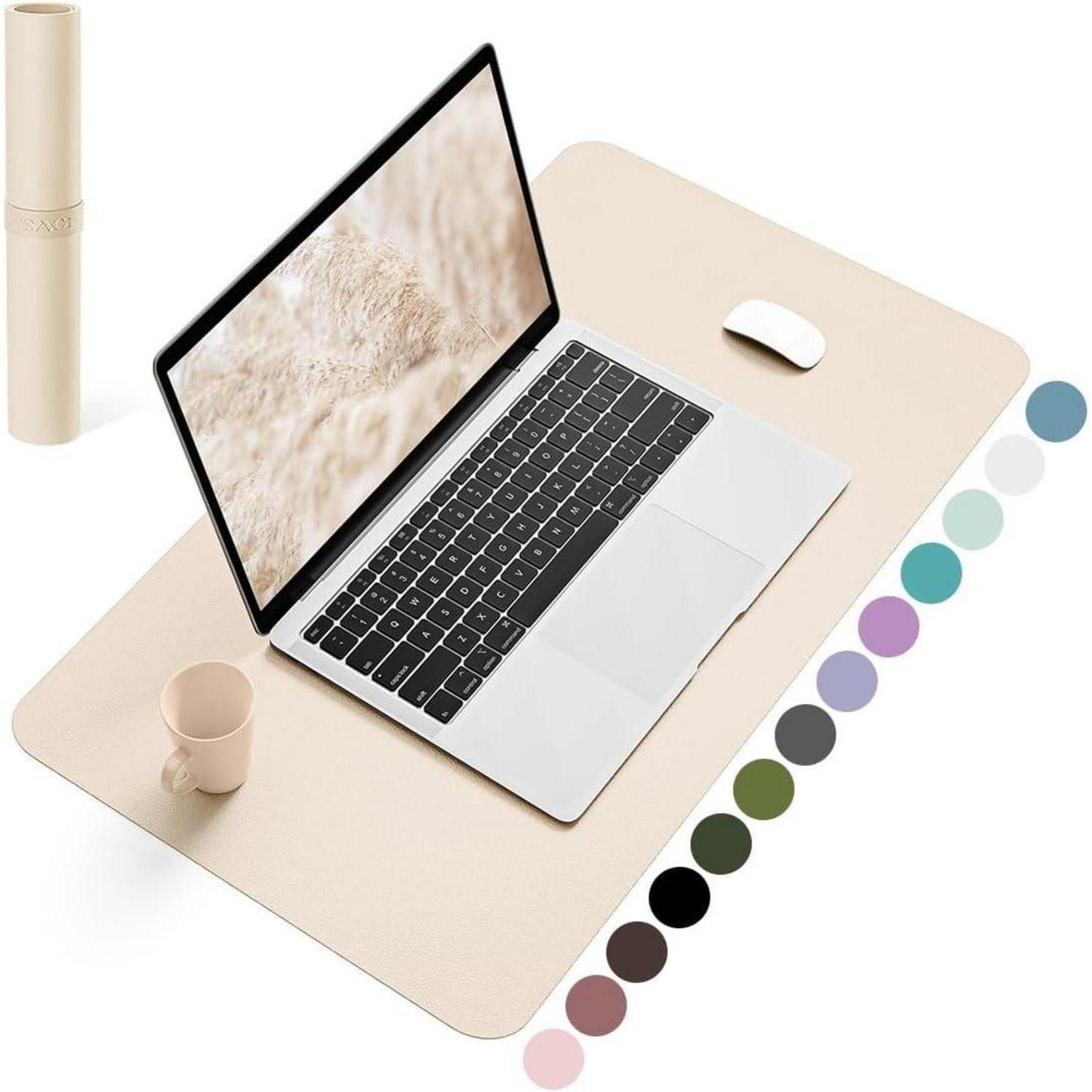 YSAGi Schreibtischunterlage Schreibtischunterlage Mauspad Leder Wildleder Rutschfest Beige 60x35cm