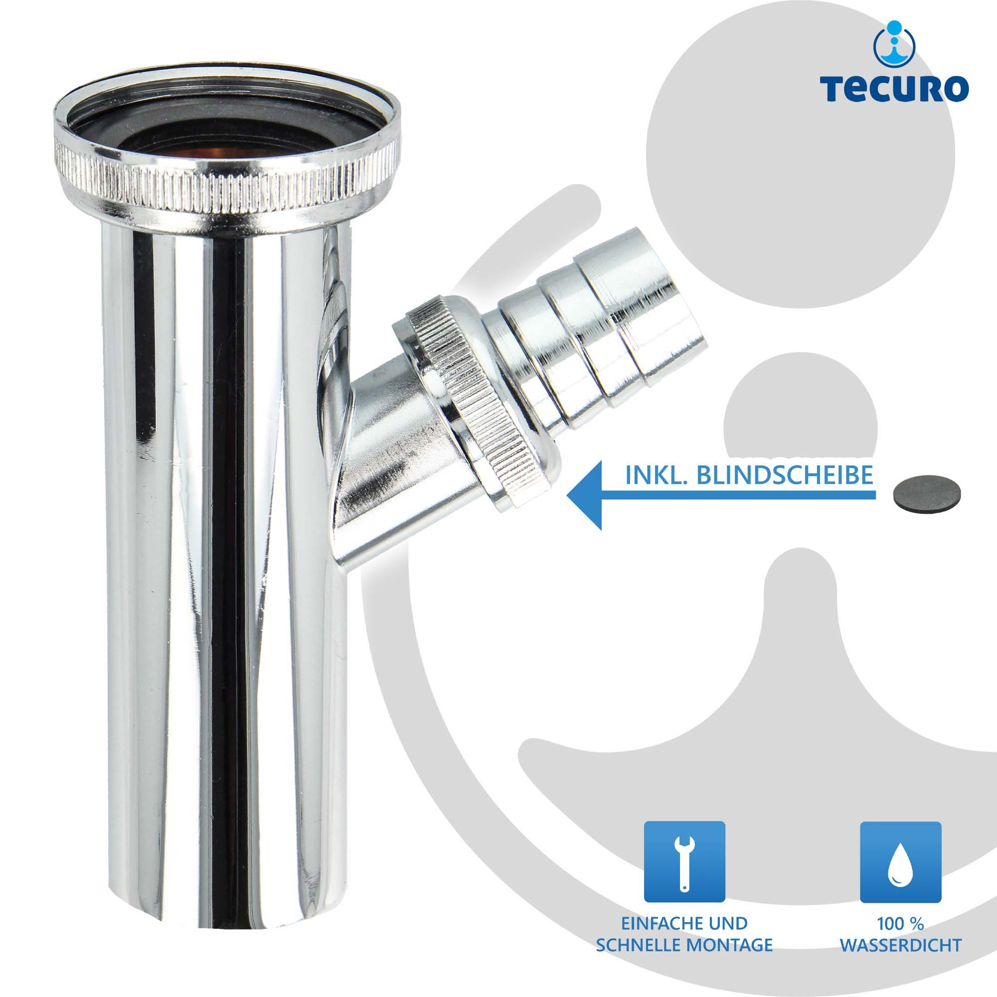 tecuro Siphon Tauchrohr Verstellrohr Ø 32 x 200 mm mit Geräteanschluss Ø 19 mm