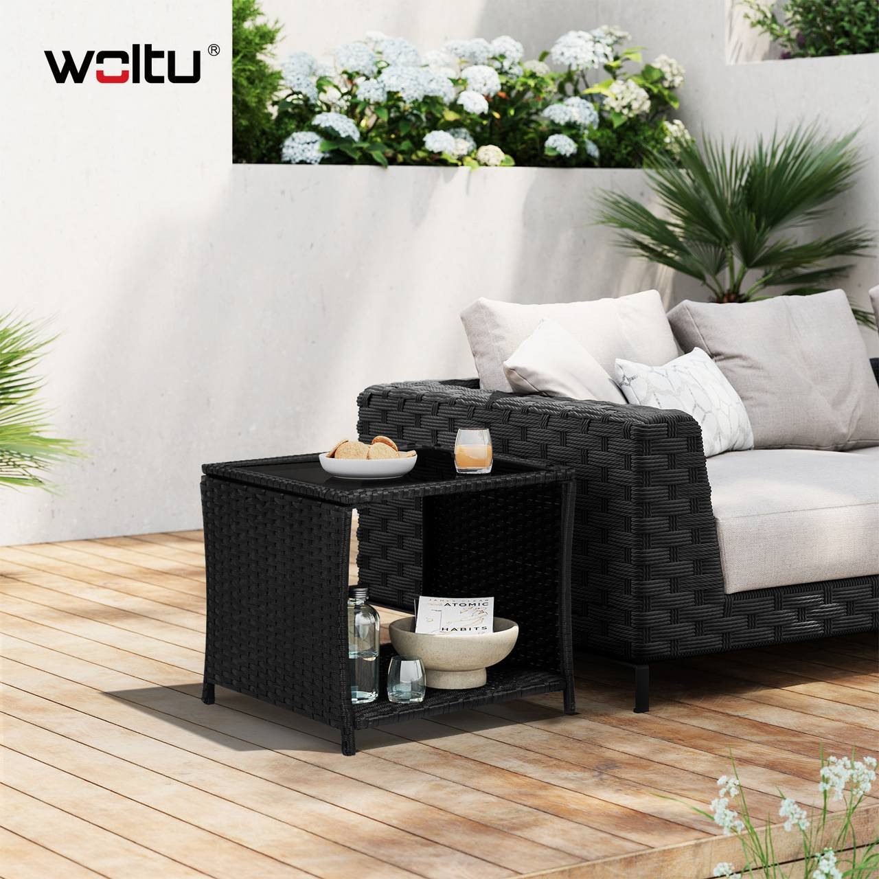 Woltu Gartentisch (1-St), mit Glasplatte offenem Fach, Balkontisch wetterfe günstig online kaufen