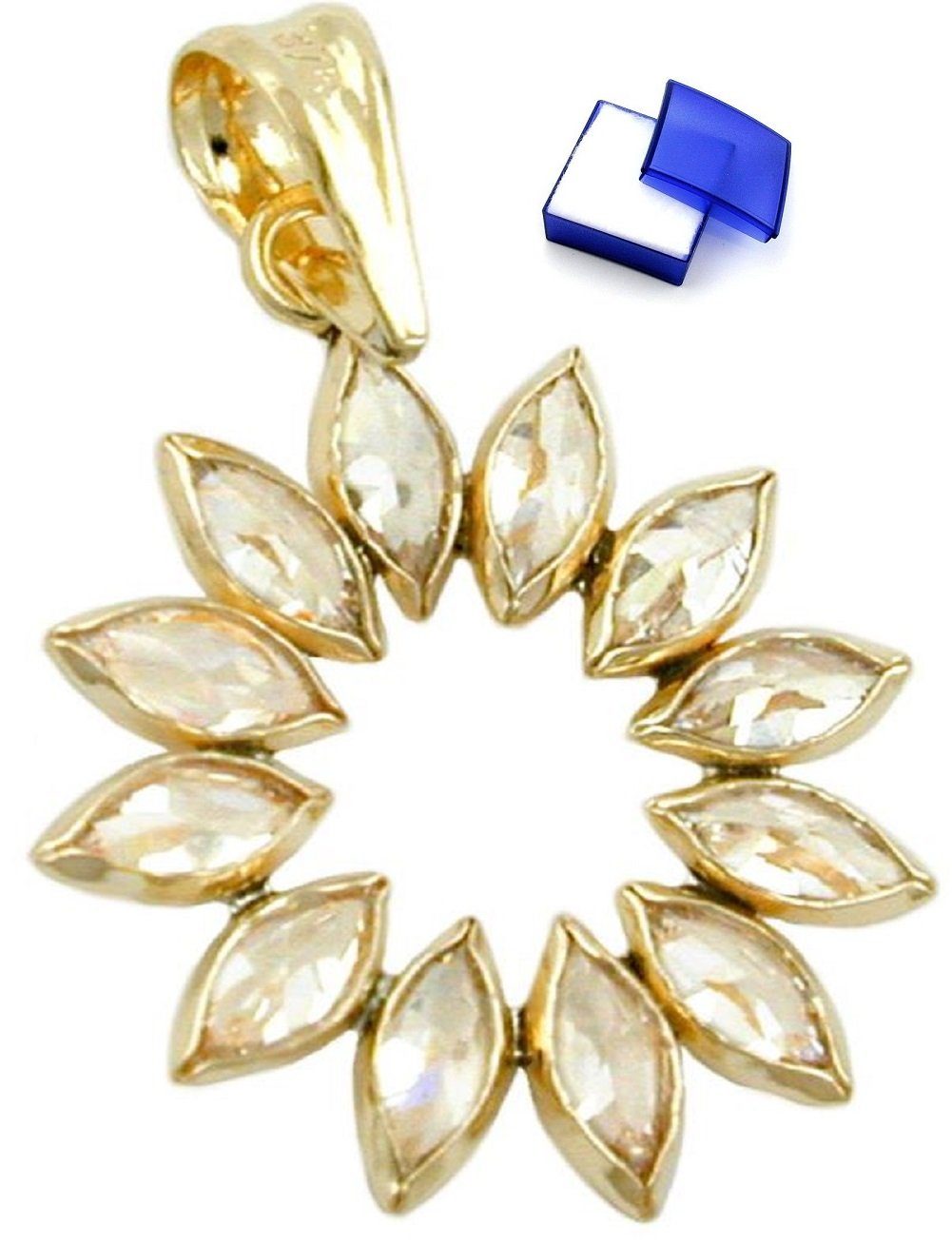 unbespielt Kettenanhänger Kettenanhänger Anhänger Blume aus 12 weissen Zirkonias 9 Karat Gold 14 mm inklusive Schmuckbox, Goldschmuck für Damen und Herren