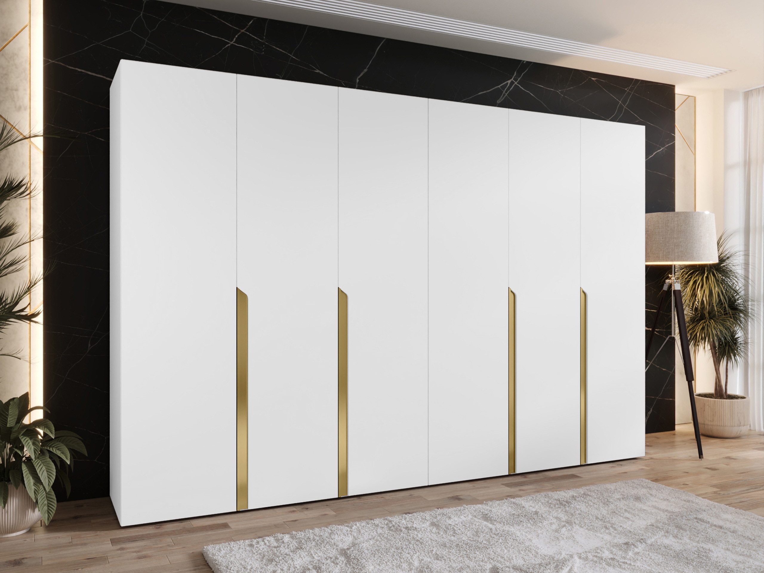 MIRJAN24 Kleiderschrank Mila I 300 (mit sechs Drehtüren) 300x52x202 cm, vier Kleiderstangen – Bild 2 von 5