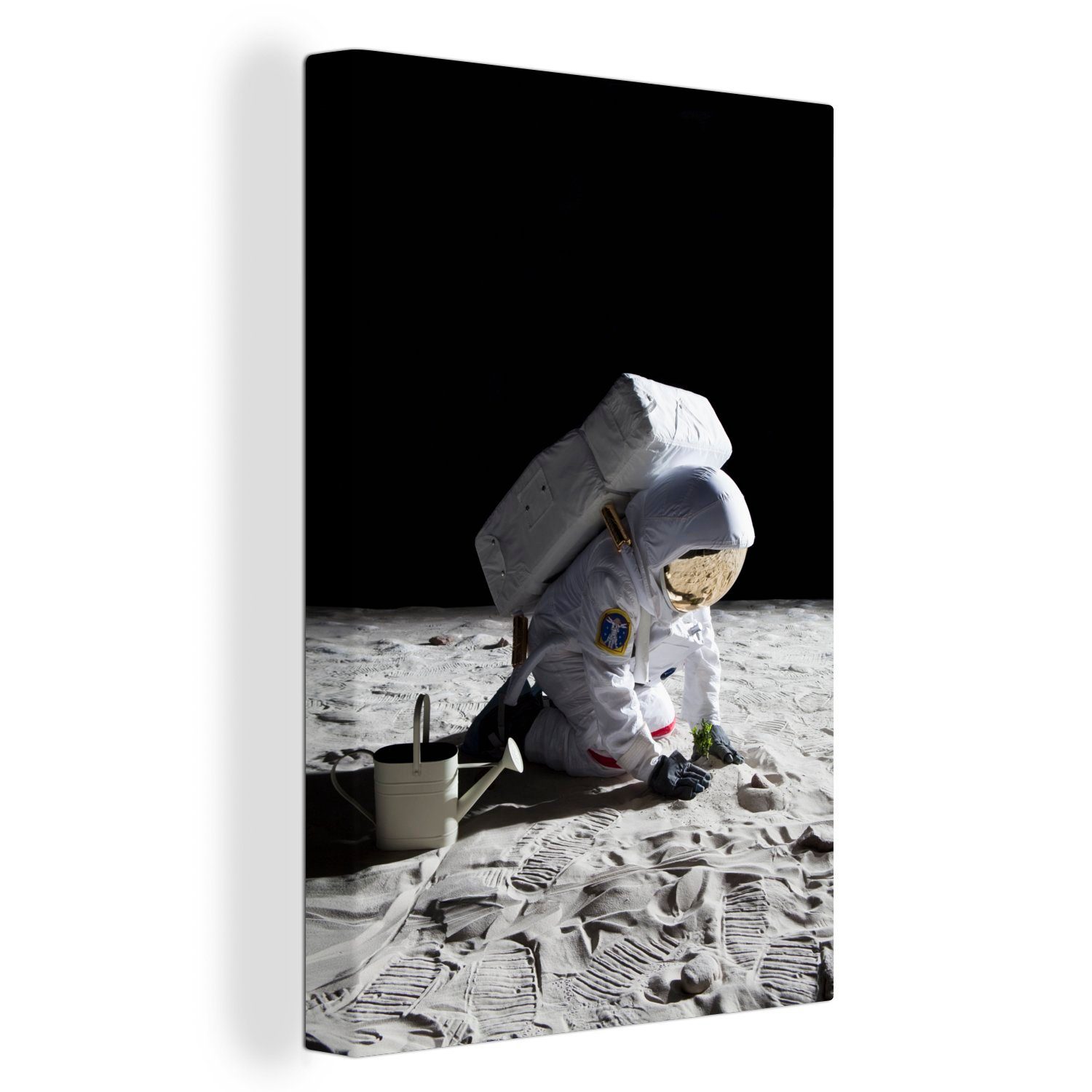 OneMillionCanvasses® Leinwandbild Astronaut - Mond - Gartenarbeit, (1 St), Leinwandbild fertig bespannt inkl. Zackenaufhänger, Gemälde, 20x30 cm