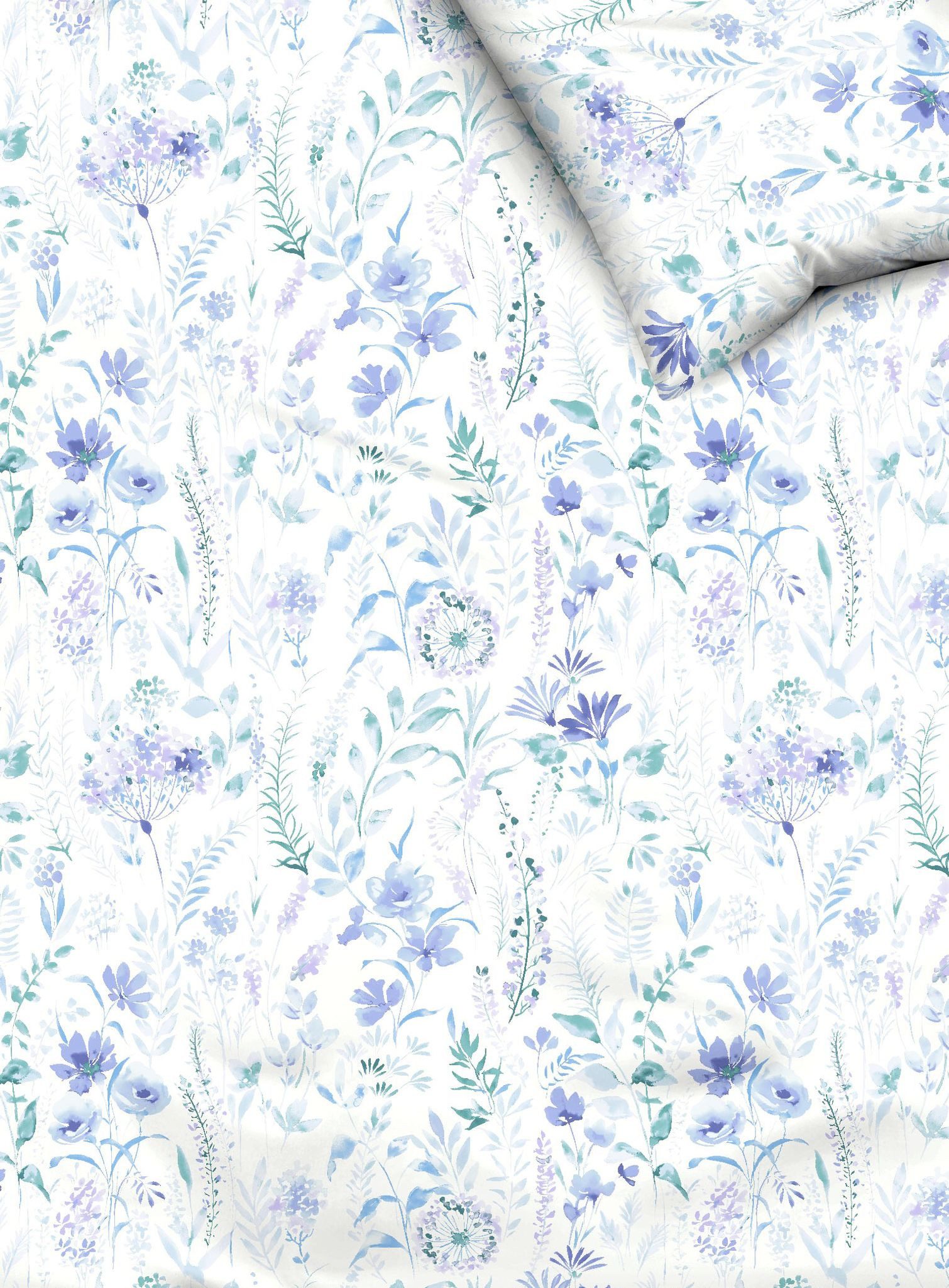 Kaeppel Bettwäsche 135x200cm Lara Blau Blumenmuster geblümt, Seersucker, 2 teilig, dezente Blumen in Lila & Blau