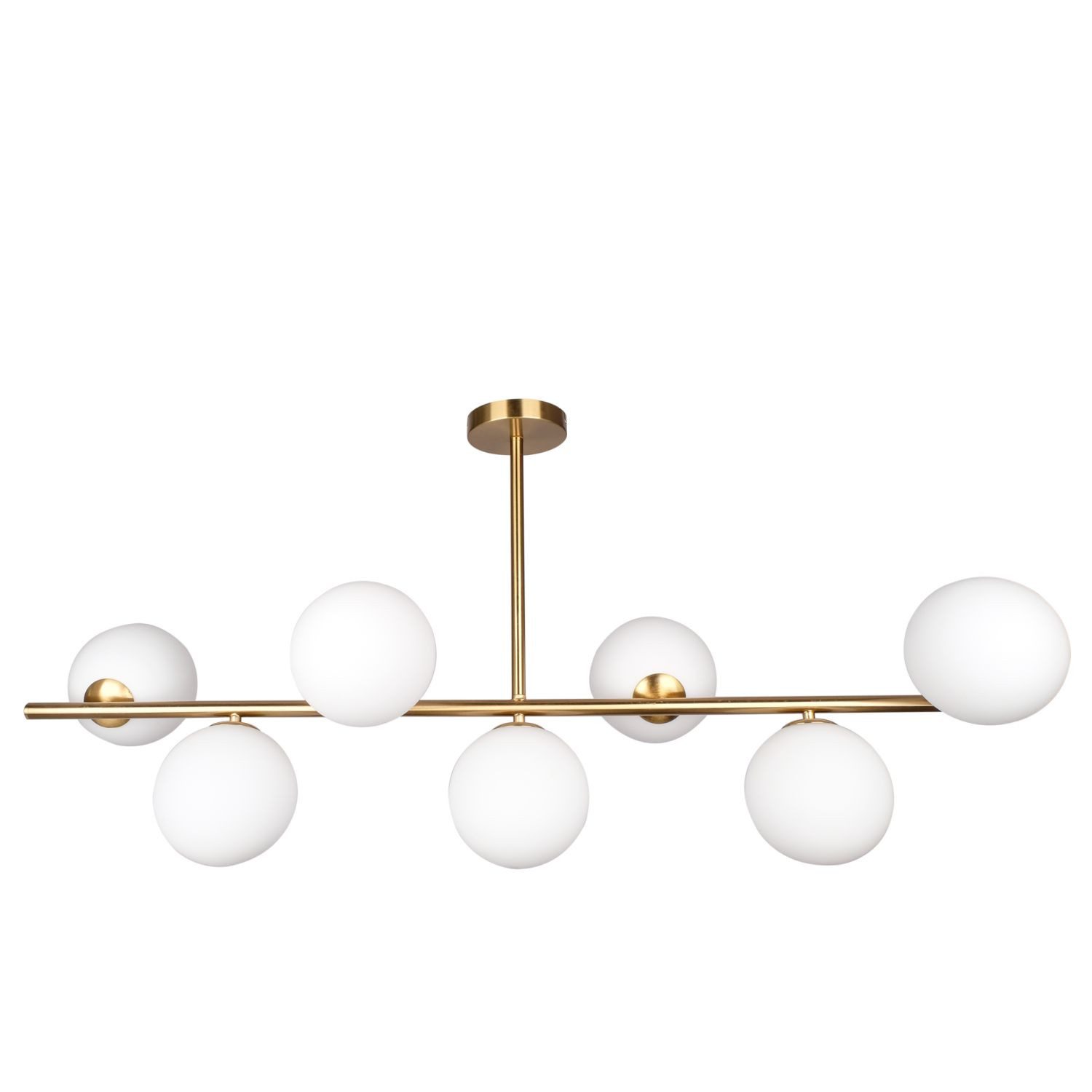 Licht-Erlebnisse Pendelleuchte TALVIK, ohne Leuchtmittel, Glas Metall L: 110 cm H: max. 91 cm verstellbar in Messing Weiß 7x G9