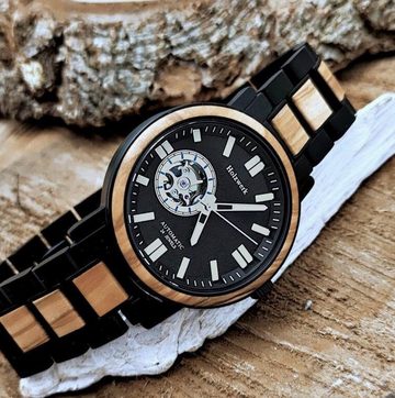 Holzwerk Automatikuhr DORNBURG Herren Edelstahl & Holz Armband Uhr in schwarz, beige, weiß