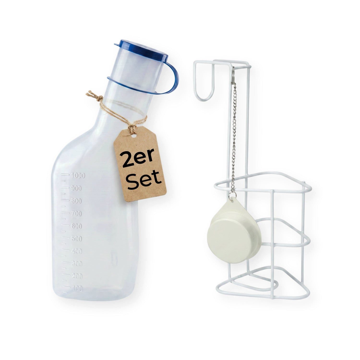 Medi-Inn CLASSIC Urin-Flasche PP 1000 ml für Männer, milchig, mit Betthalter (Set, 1 St., mit Betthalter), autoklavierbar, wiederverwendbar