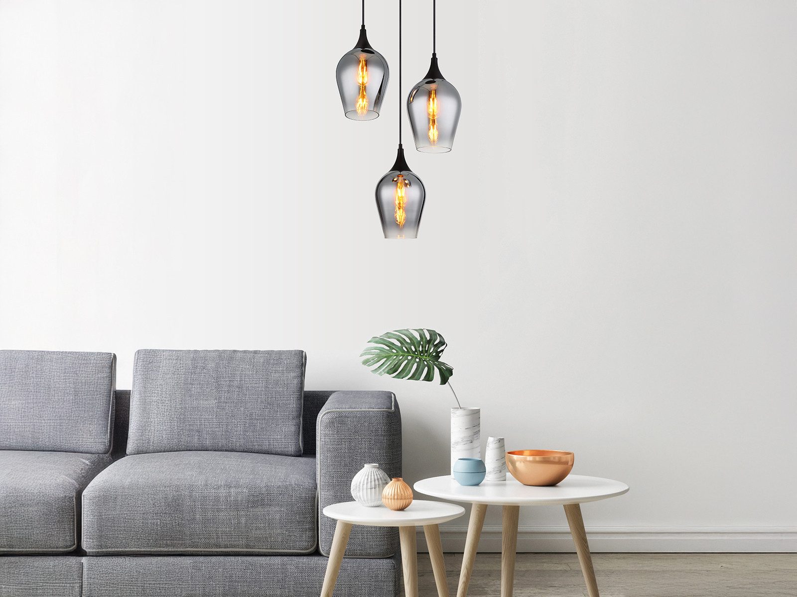 GLOBO LIGHTING LED Pendelleuchte, LED wechselbar, warmweiß, Ausgefallene Lampe für Esstisch & Treppenhaus hängend Rauchglas, Ø45cm