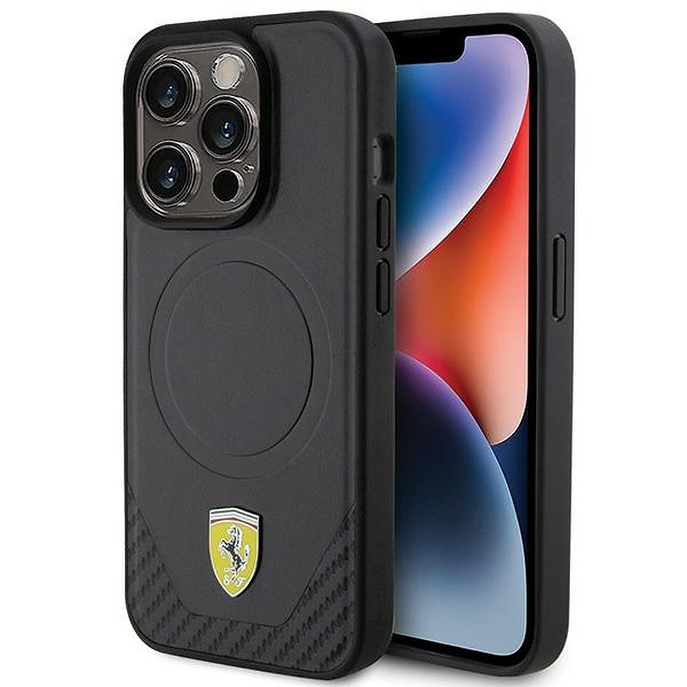 Ferrari Handyhülle MagSafe Cover Schutzhülle, MagSafe, Eco-Leder, Carbon-Optik, Kameraschutz