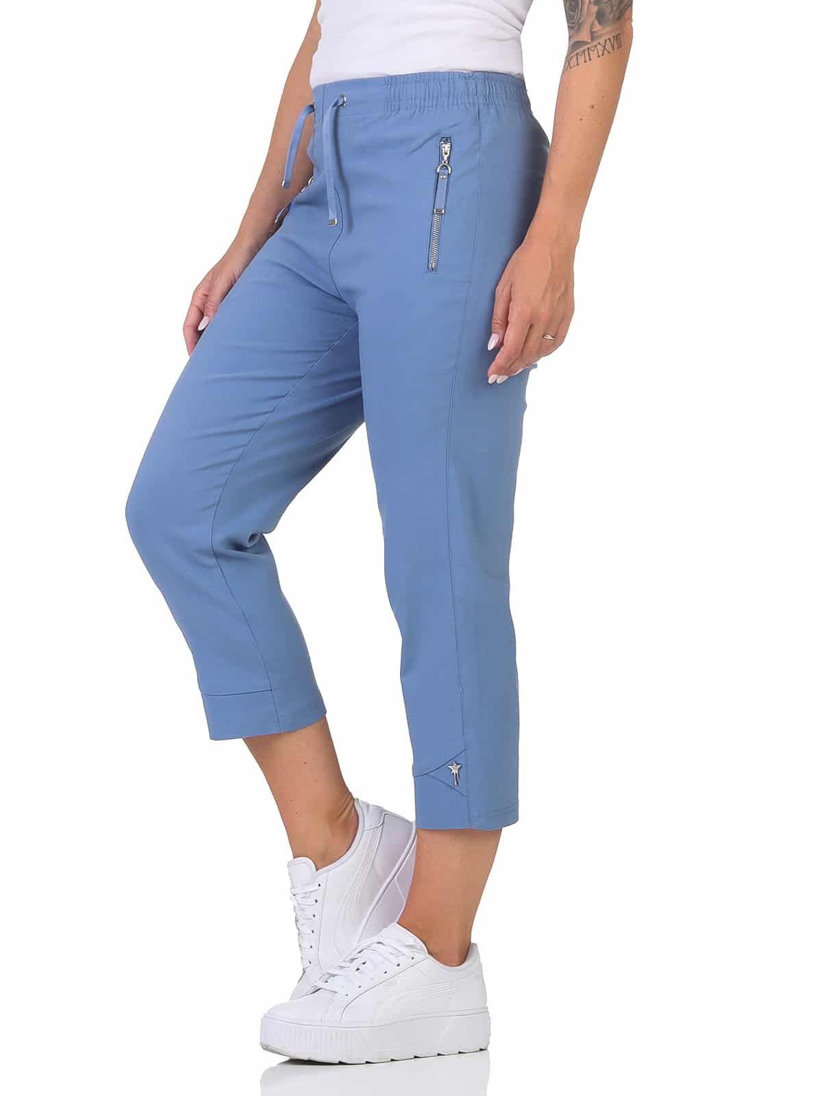Alica Collection 7/8-Hose Sommerhose Damen Kurzgröße Caprihose Stretch Chinohose Kurzgröße, elastischer Gummibund mit Kordelzug