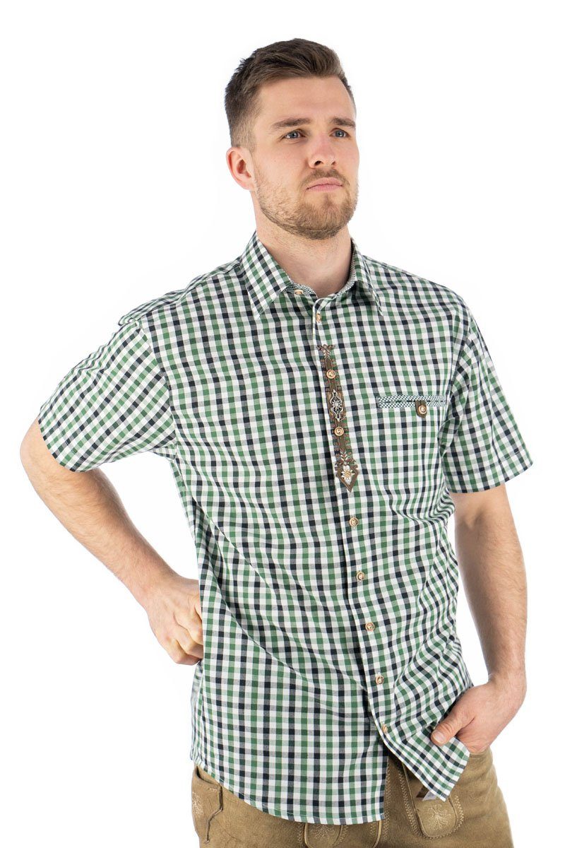 OS-Trachten Trachtenhemd Epomo Herren Kurzarmhemd mit Liegekragen trachtengrün