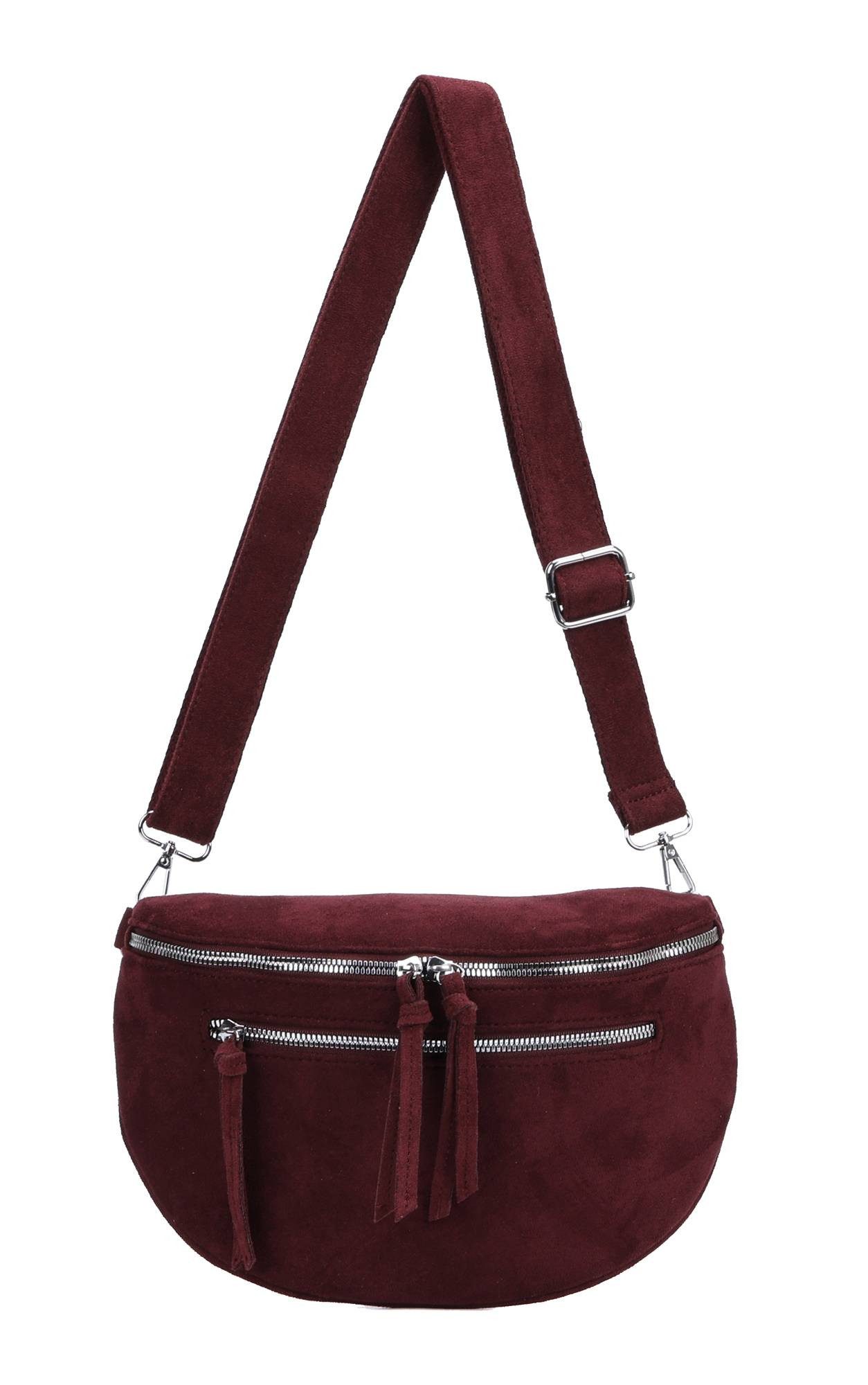 ITALYSHOP24 Bauchtasche Damen Gürteltasche Hüfttasche Bodybag Handytasche Umhängetasche Reise, Stoff Tasche CrossOver Brusttasche Wildlederimitat Slingntasche