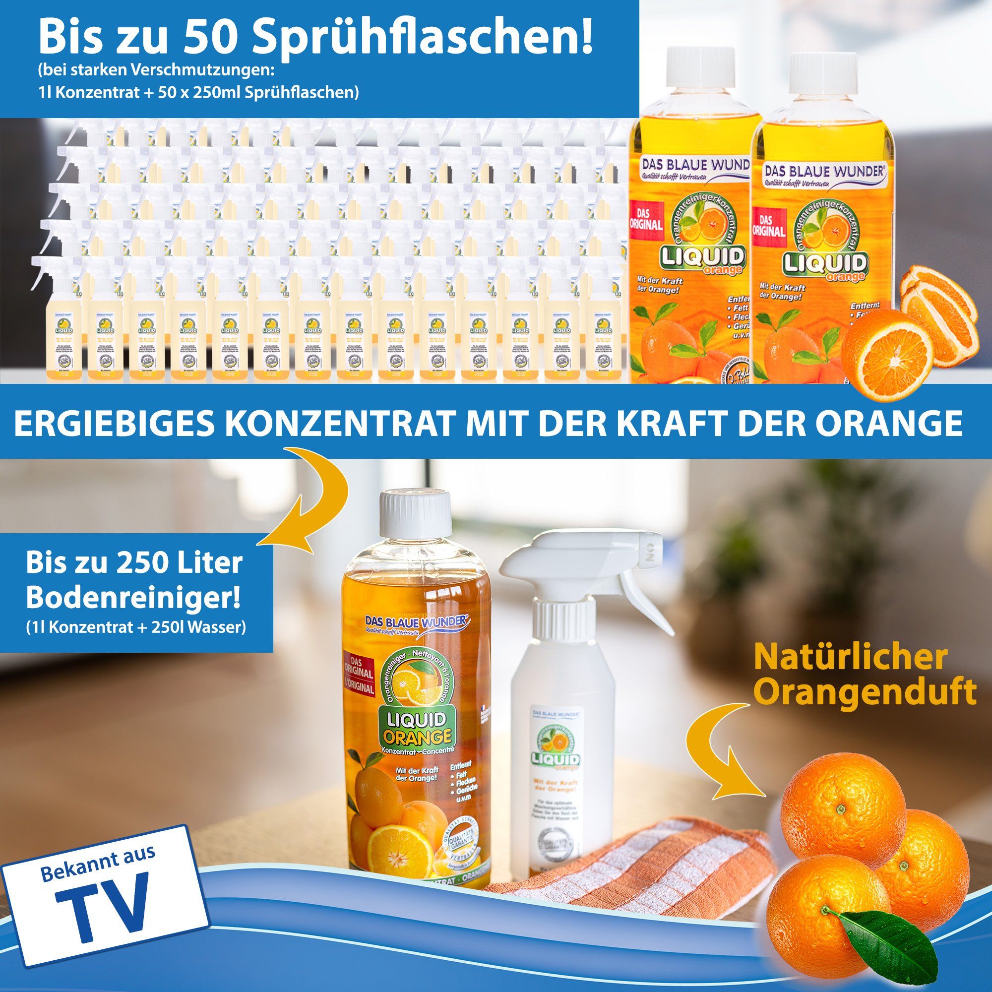 Das Blaue Wunder® Liquid Orange Orangenreiniger Universalreiniger inkl. Sprühflasche Reinigungskonzentrat (2-St)