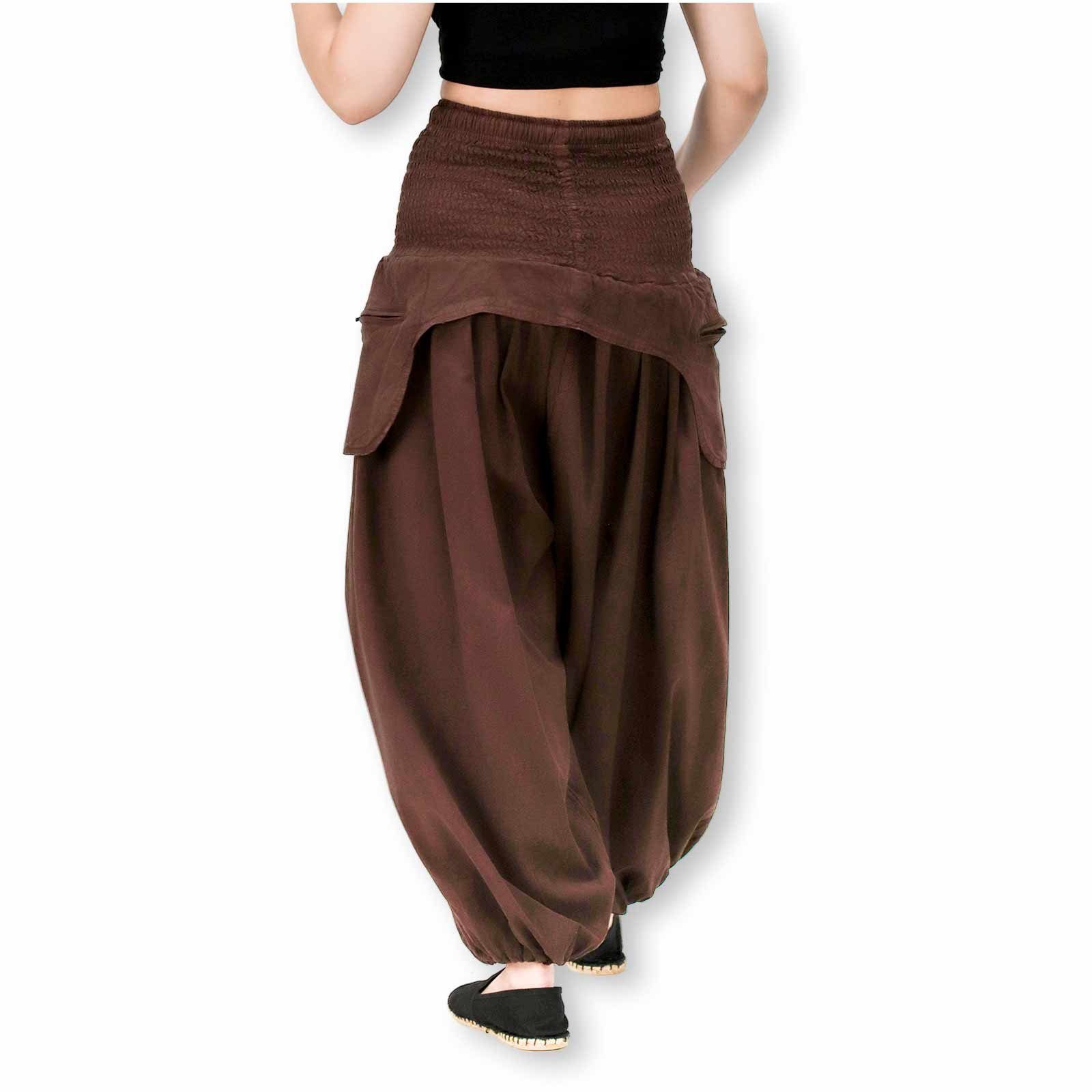 Unifarben praktische Hose Vintage KUNST Damen Schürzentaschen Braun UND MAGIE Haremshose Haremshose/Jodhpur-Hose