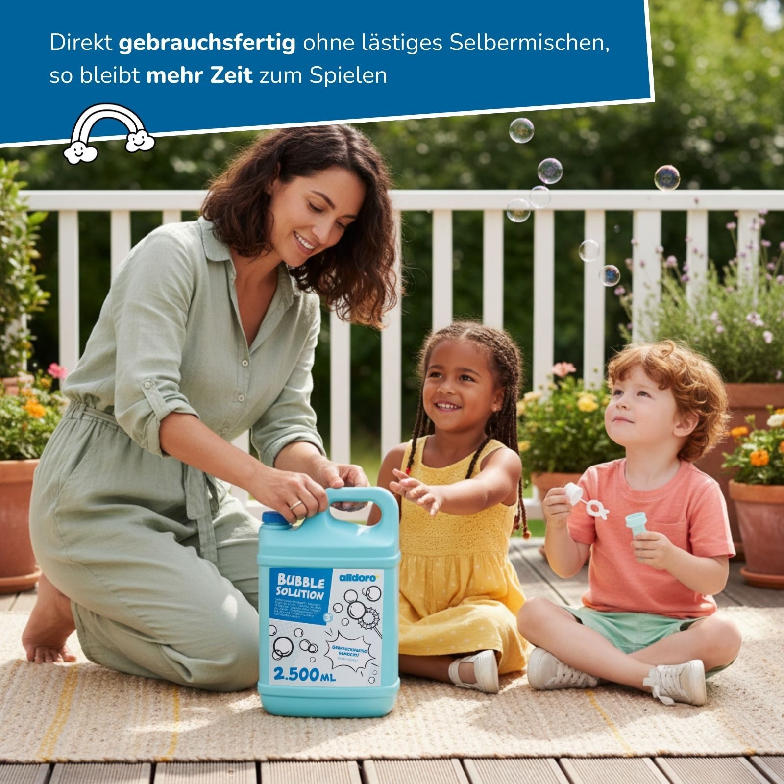 alldoro Seifenblasenspielzeug Seifenblasen-Nachfüllkanister 2,5 L gebrauchsfertiger Nachschub, Seifenblasenflüssigkeit für Seifenblasen-Maschinen & Pistolen