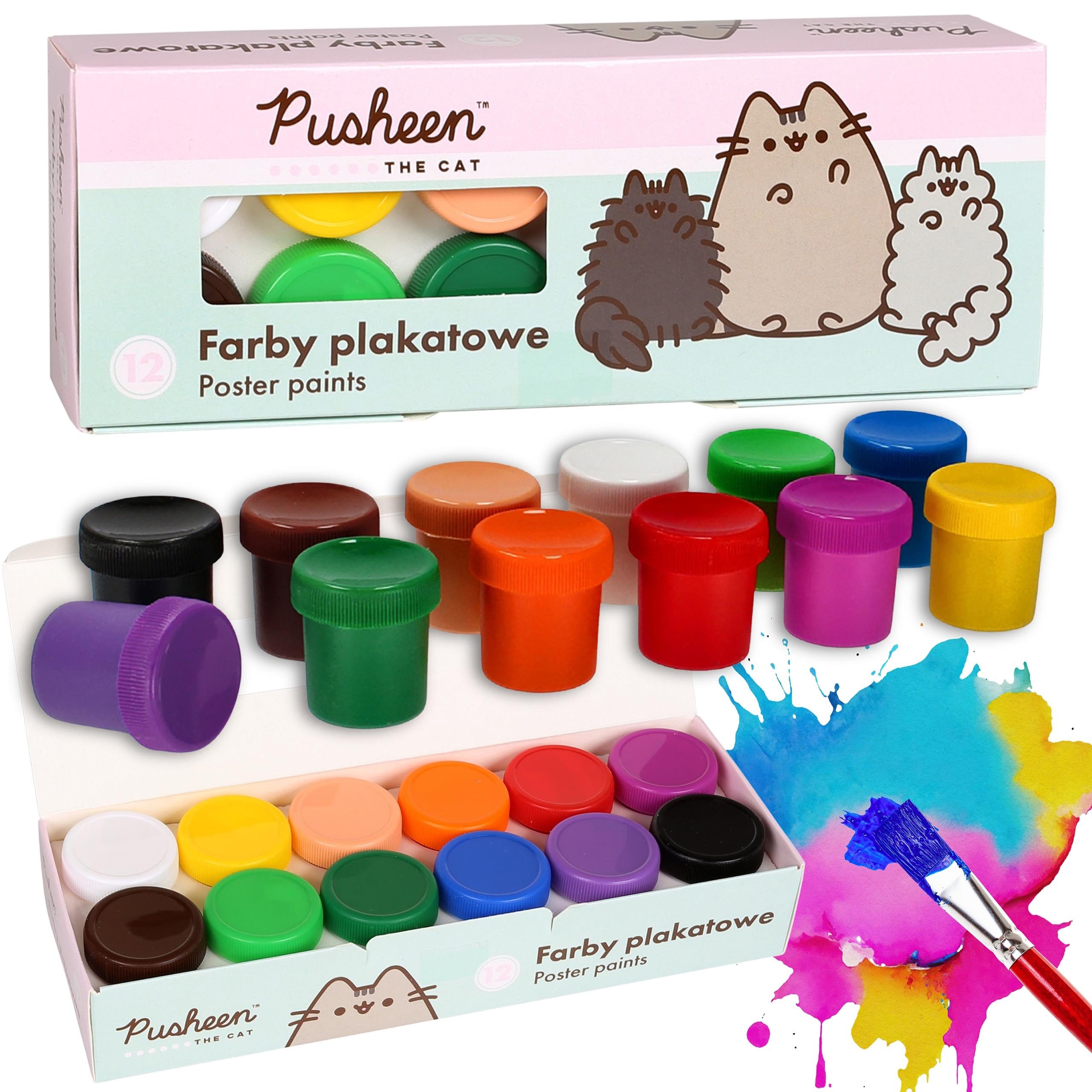 Sarcia.eu Plakatfarbe Pusheen Plakatfarben zum Malen, für Schule 12 FARBEN 20ml in Gläsern