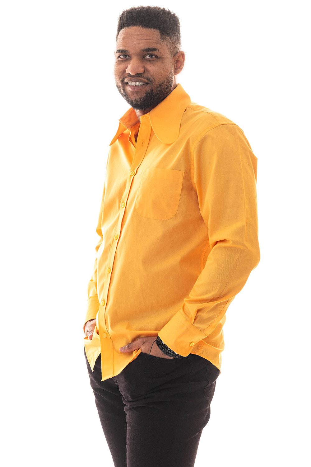 Comycom Langarmhemd Herren 70er mit Dackelohrkragen in gelb