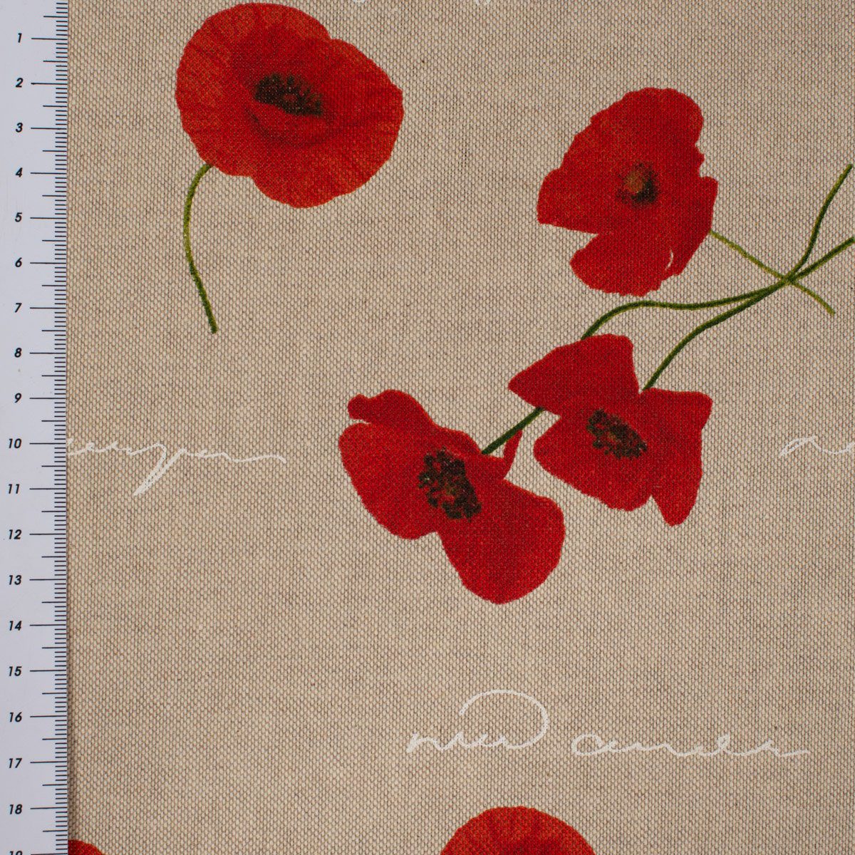 SCHÖNER LEBEN. Tischdecke Mohnblumen Schriftzug natur rot grün weiß, made in Germany,handmade – Bild 4 von 5