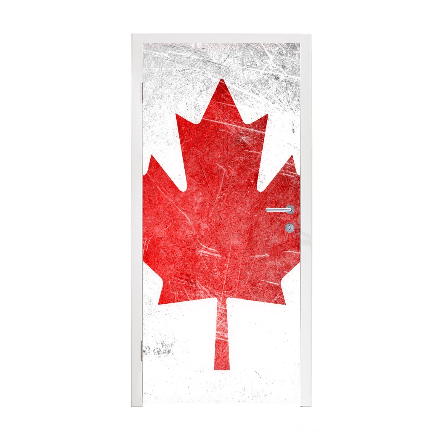 MuchoWow Türtapete Flagge von Kanada auf Edelstahl, Matt, bedruckt, (1 St), Fototapete für Tür, Türaufkleber, 75x205 cm