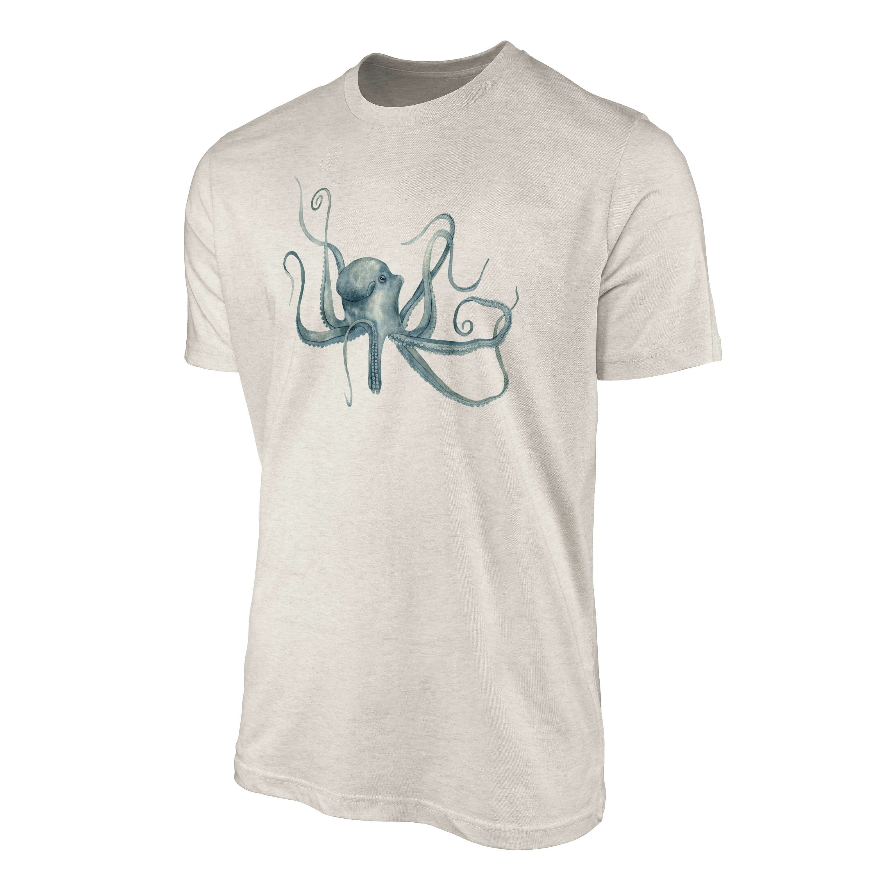 Herren T-Shirt gekämmte Wasserfarben Motiv Ökomode Oktopus Sinus Shirt Art aus Bio-Baumwolle 100% T-Shirt (1-tlg) Nachhaltig