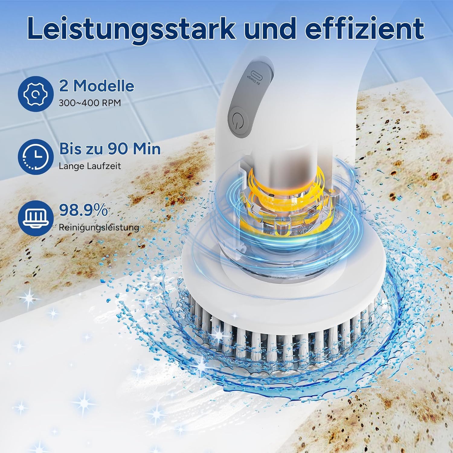 Vivitar Reinigungsbürste mit 11 Bürstenköpfen, Teleskopgriff, 2 Geschwindigkeiten kabellos, bad, kuche, Auto, Fliesen &mehr, (Multifunktionaler elektrischer Spin Scrubber, Abnehmbarer Verlängerungsgriff, rückenschonend, leistungsstark, leicht & vielseitig), TYPE-C Schnellladung, für Bad, Küche, Auto, Fliesen & mehr