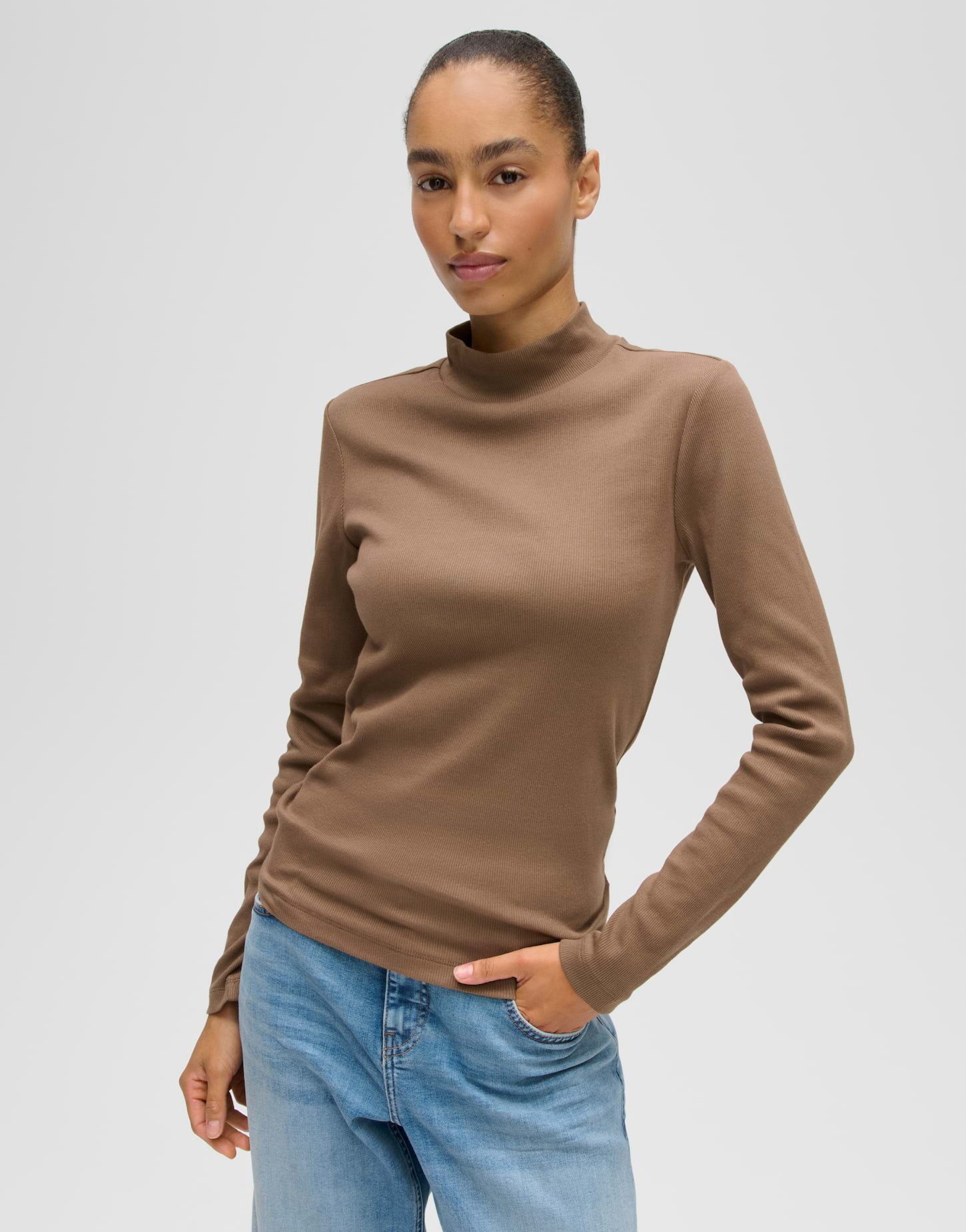 OPUS Longsleeve Somy rib aus weichem Jersey Gerader Schnitt mit Rollkragen und feiner Rippung